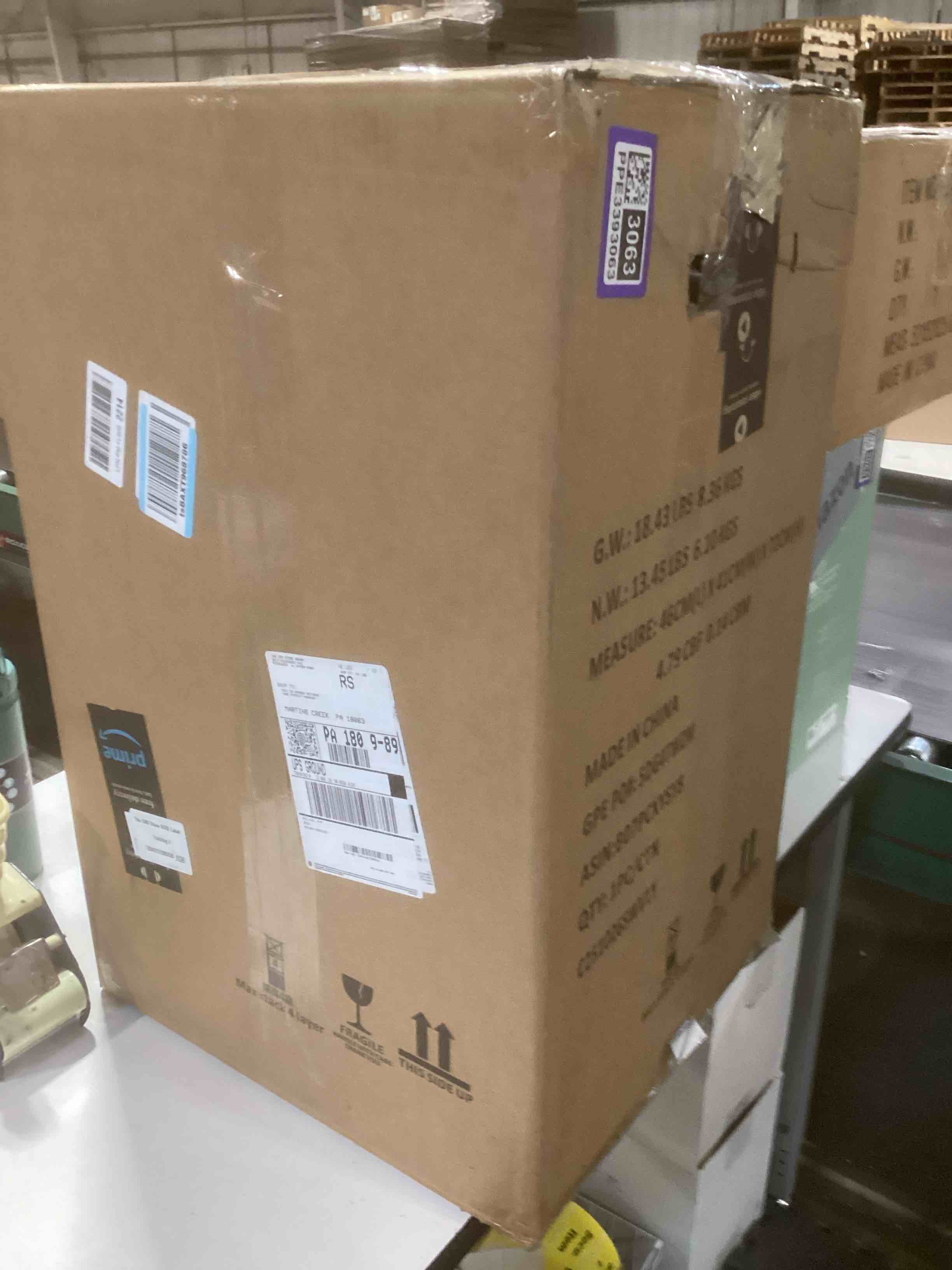 Condition photo showing As Is for Amazon Basics Smudge Resistant Rectangular Trash Can With Soft-Close Foot Pedal, Brushed Stainless Steel, 50L/13.2 Gal, 16.7x14.7x25.9 in, Satin Nickel Finish Satin Nickel Big, 50L/13.2 Gal