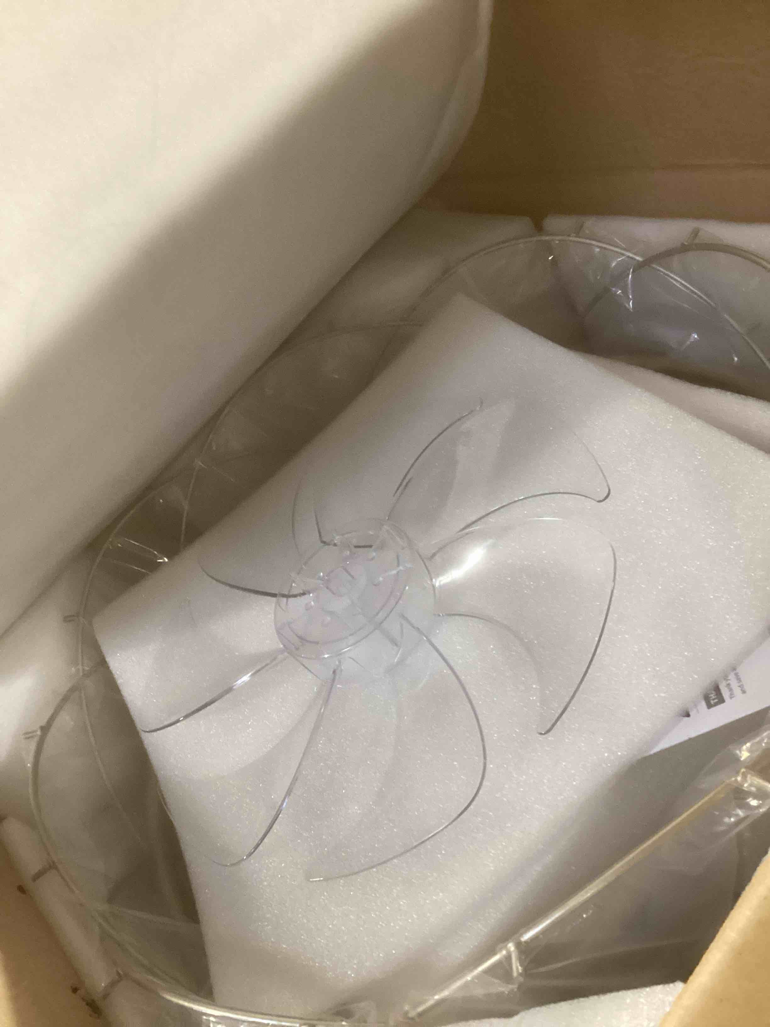 Condition photo showing As Is for 20 Inch Gold Caged Ceiling Fan with Light, Flower Chandelier Ceiling Fan with Lights Remote Control, Frower Crystal Fandelier 6 Speeds for Girl's Bedroom, Living Room 20 Inch Fandelier Gold Caged Ceiling Fan with Light