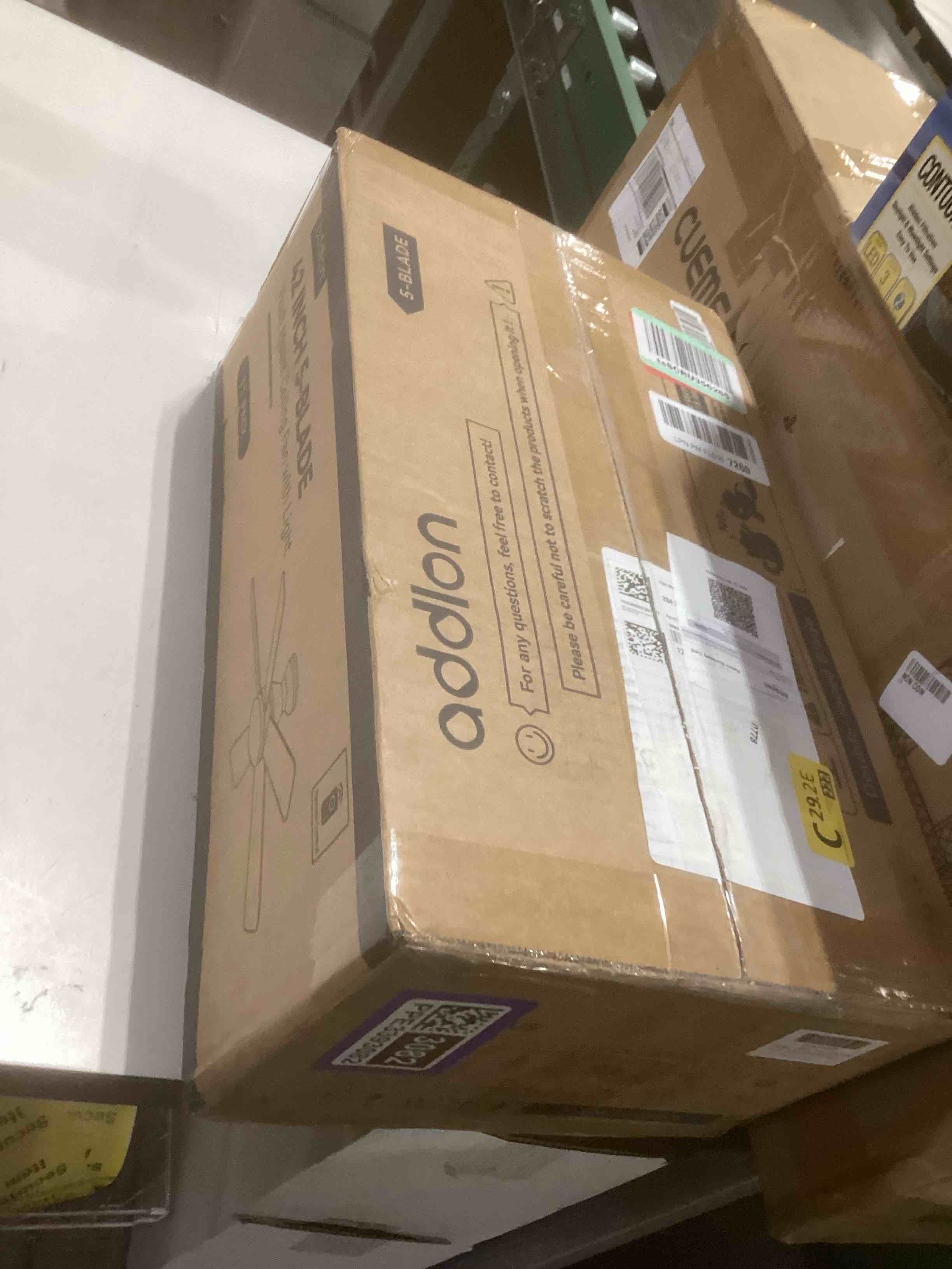 Condition photo showing item condition for addlon Ceiling Fans with Lights, 42 Inch Low Profile Ceiling Fan with Light And Remote Control, Flush Mount, Reversible, 3CCT, Dimmable, Quiet, Nickel Small Ceiling Fan for Bedroom Indoor/Outdoor Use 42 inch Nickel