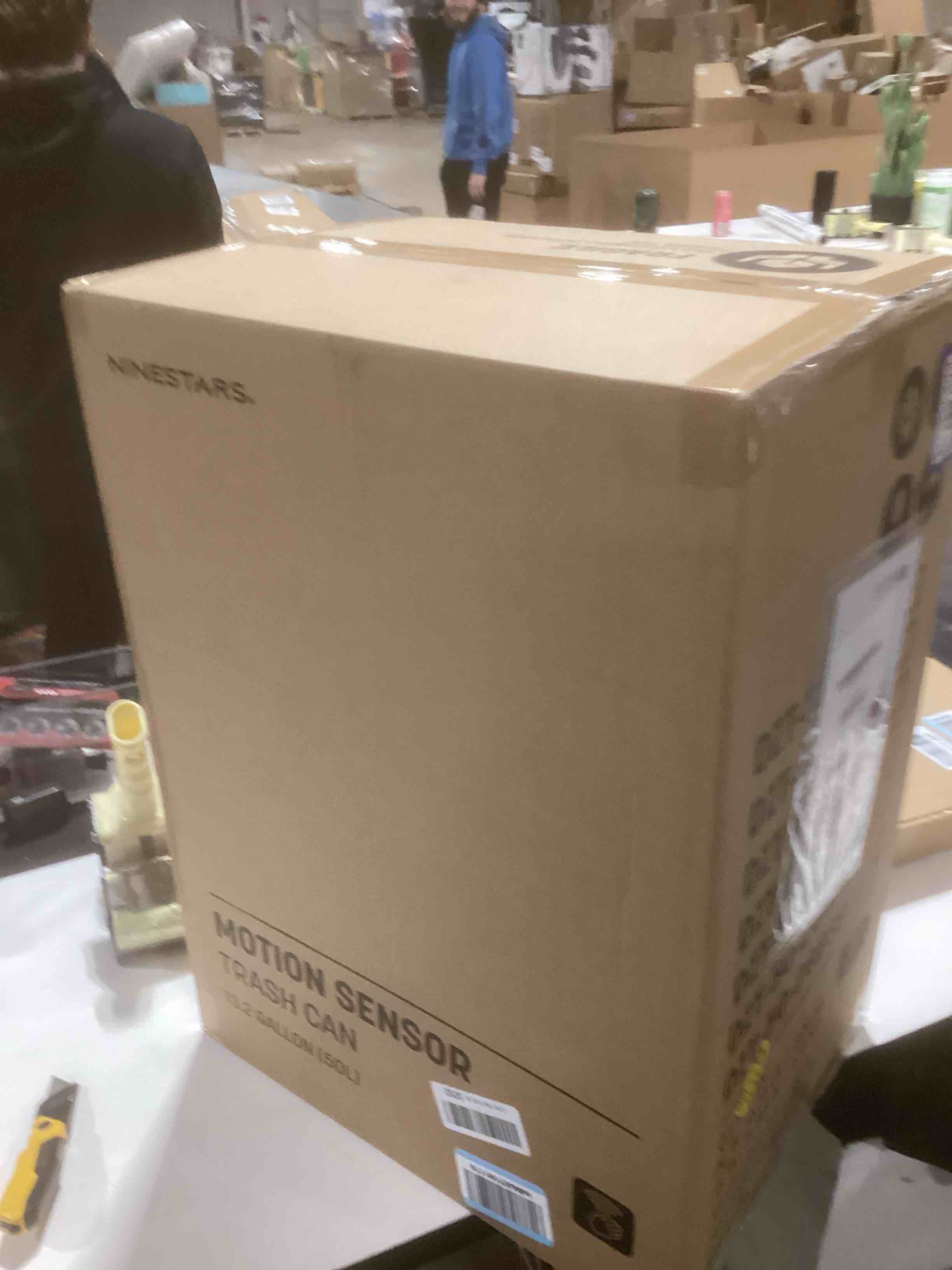 Condition photo showing Good Condition for Ninestars Automatic Touchless Infrared Motion Sensor Trash Can, 13 Gal 50L, Stainless Steel Base (Rectangular, Black Lid), Black Trim