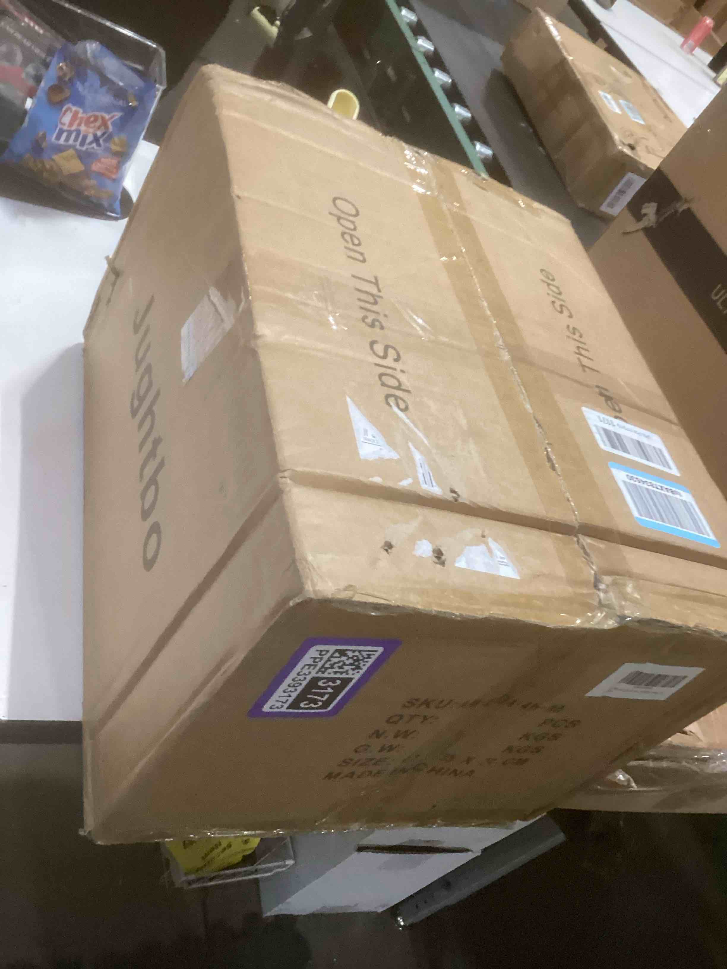 Condition photo showing As Is for Rattan fandelier Ceiling Fans with Lights, Fandelier Chandelier Ceiling Fan and Remote,Boho,Flush Mount,Low Profile,for Bedroom,Living Room,(25.5 Inch,6 Speed Gold Boho Fandelier