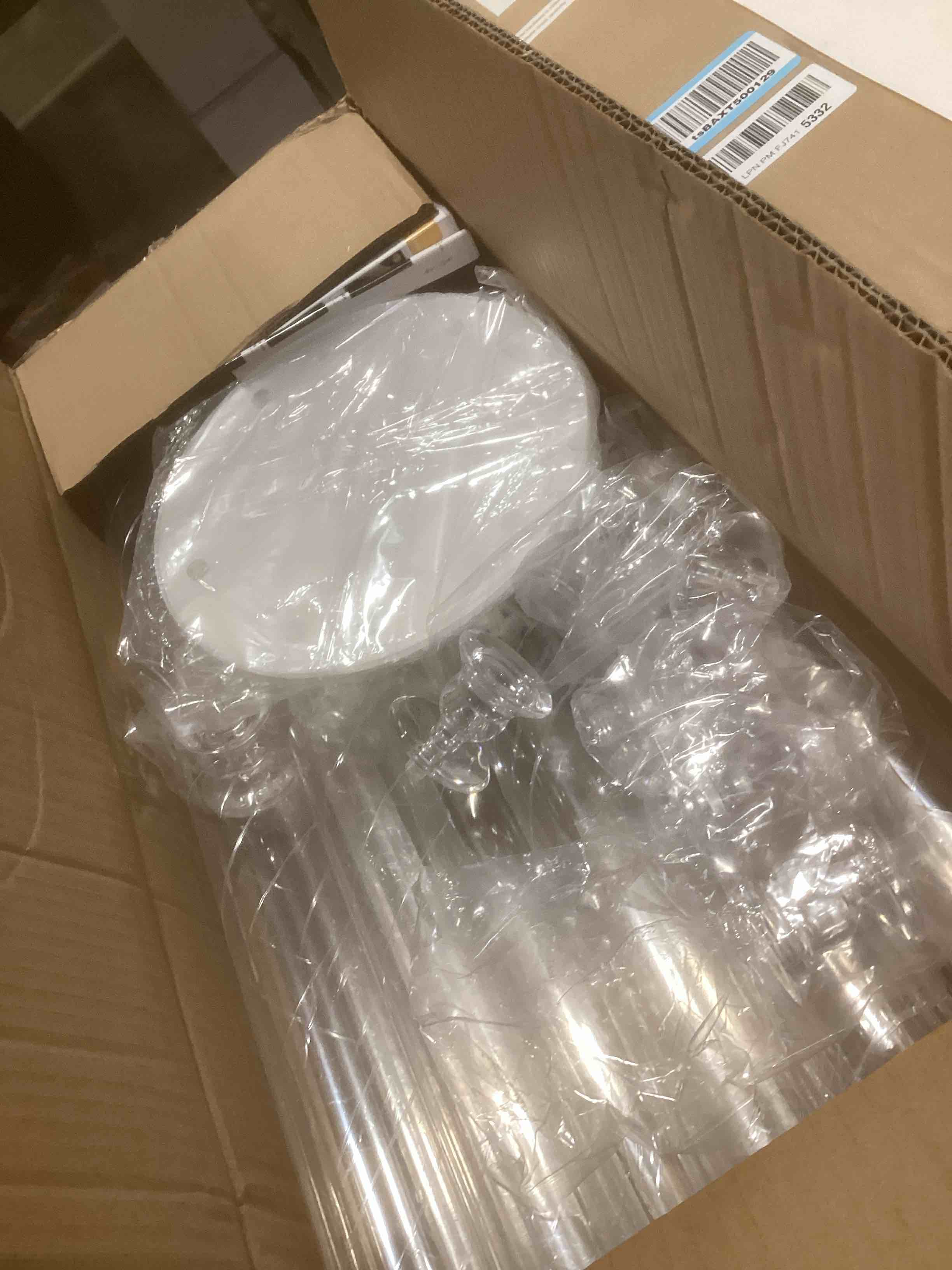 Condition photo showing Good Condition for 4 set 5 Arms 34.6'' Acrylic Candelabra Centerpieces for Wedding Table Decorations,Clear 5 Arms Candlesticks Holder with Acrylic Shade for Valentine's Day Dinner Party Fireplace Gift Fit LED Candle