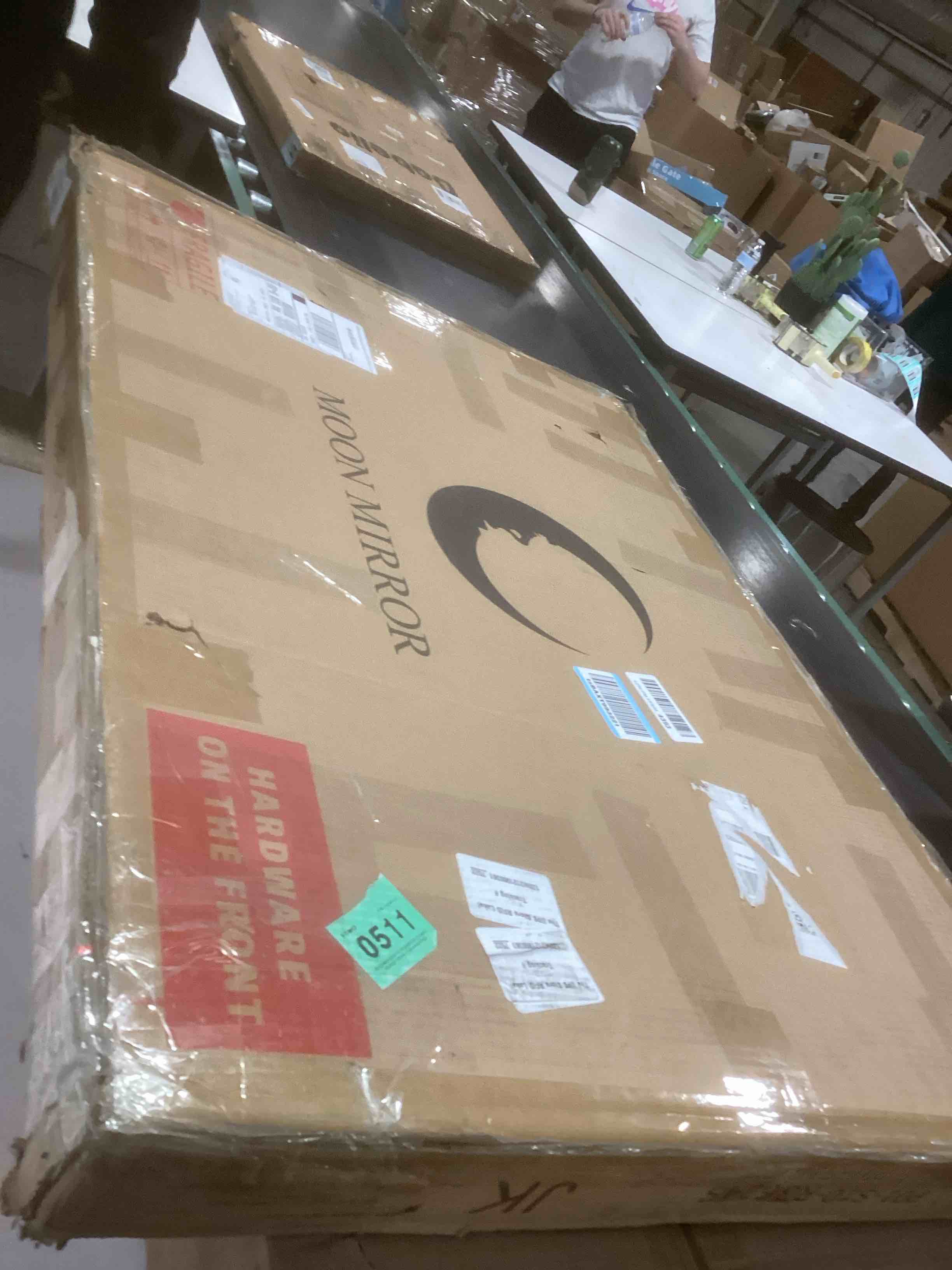 Condition photo showing Good Condition for MOON MIRROR 36" x 24" Brushed Nickel Rectangle Bathroom Mirror, Tilting Rounded Rectangular Metal Framed Pivot Wall Mirror, Hangs Horizontally Only(Overall 39.75" x 22")