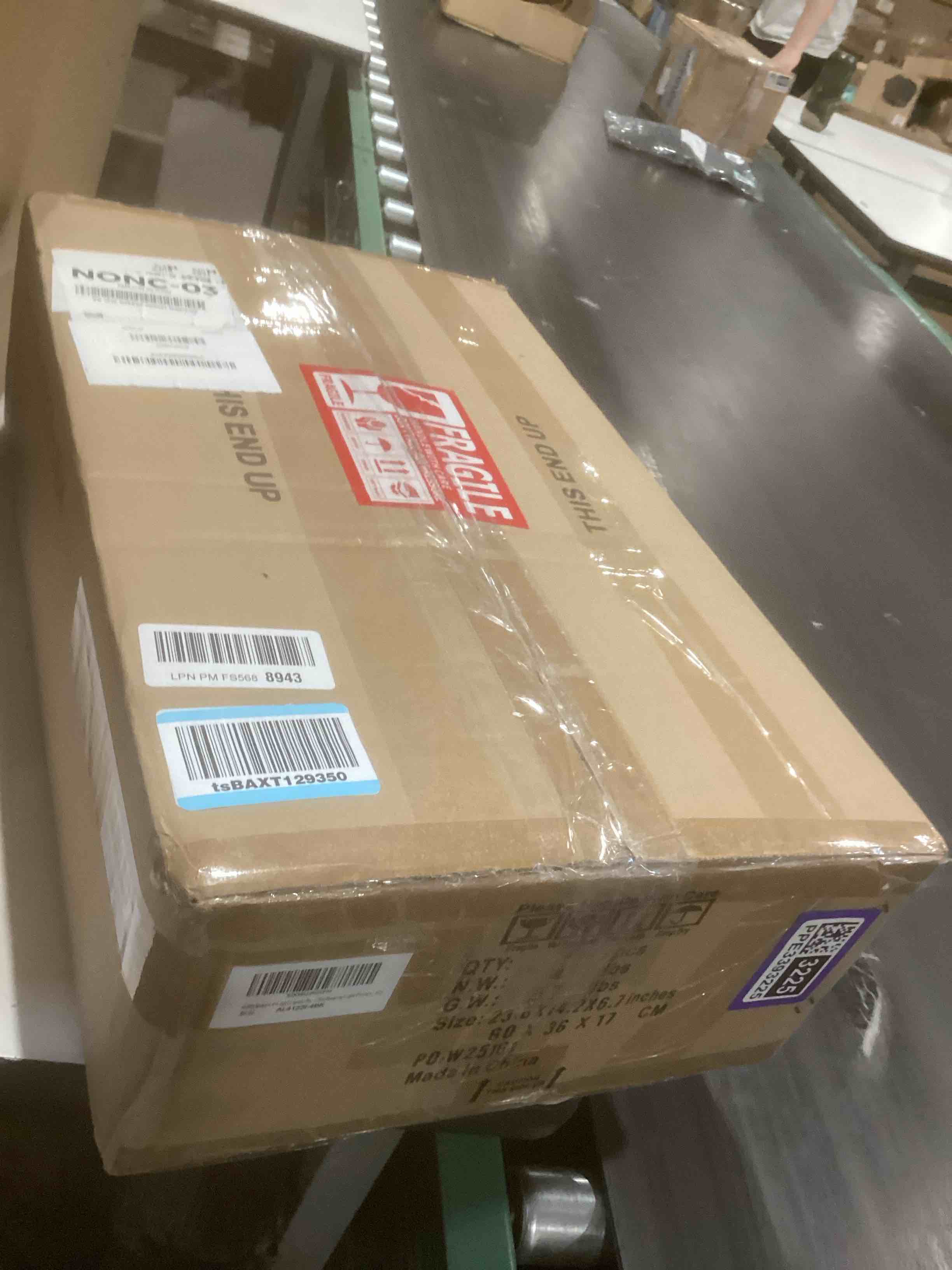 Condition photo showing Good Condition for Modern 42" Linear Chandelier for Kitchen Island & Dining Room - 4-Light Black and Gold Finish with White Fabric Shades, Adjustable Hanging Pendant Light Fixture, E12