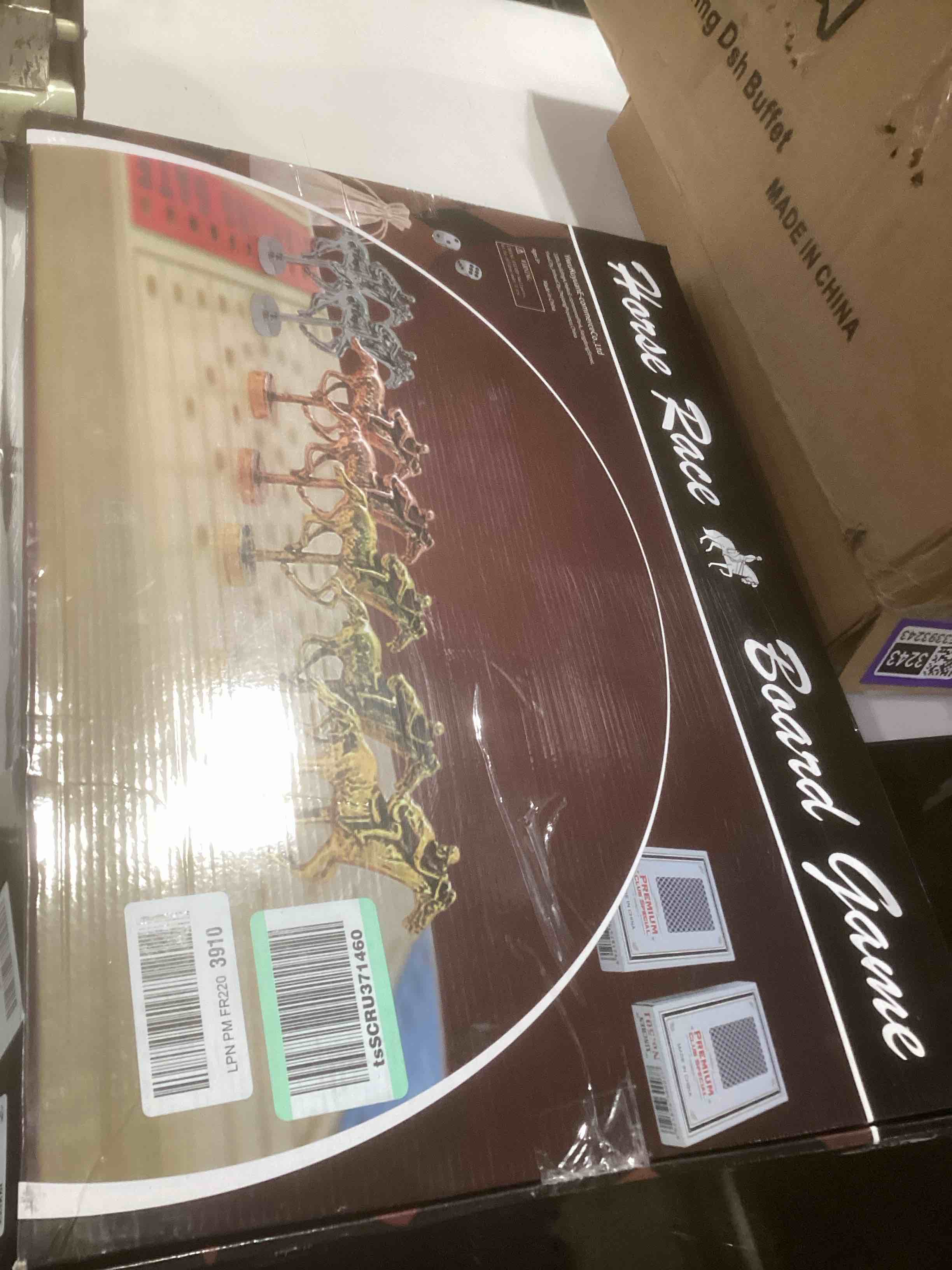 Condition photo showing As Is for Grhonior Large 21 inches Horse Racing Board Game with 11 Luxury Metal Horses Thickened Wood Game Chessboard Including Dice and Cards Finish LINE Race Game Board