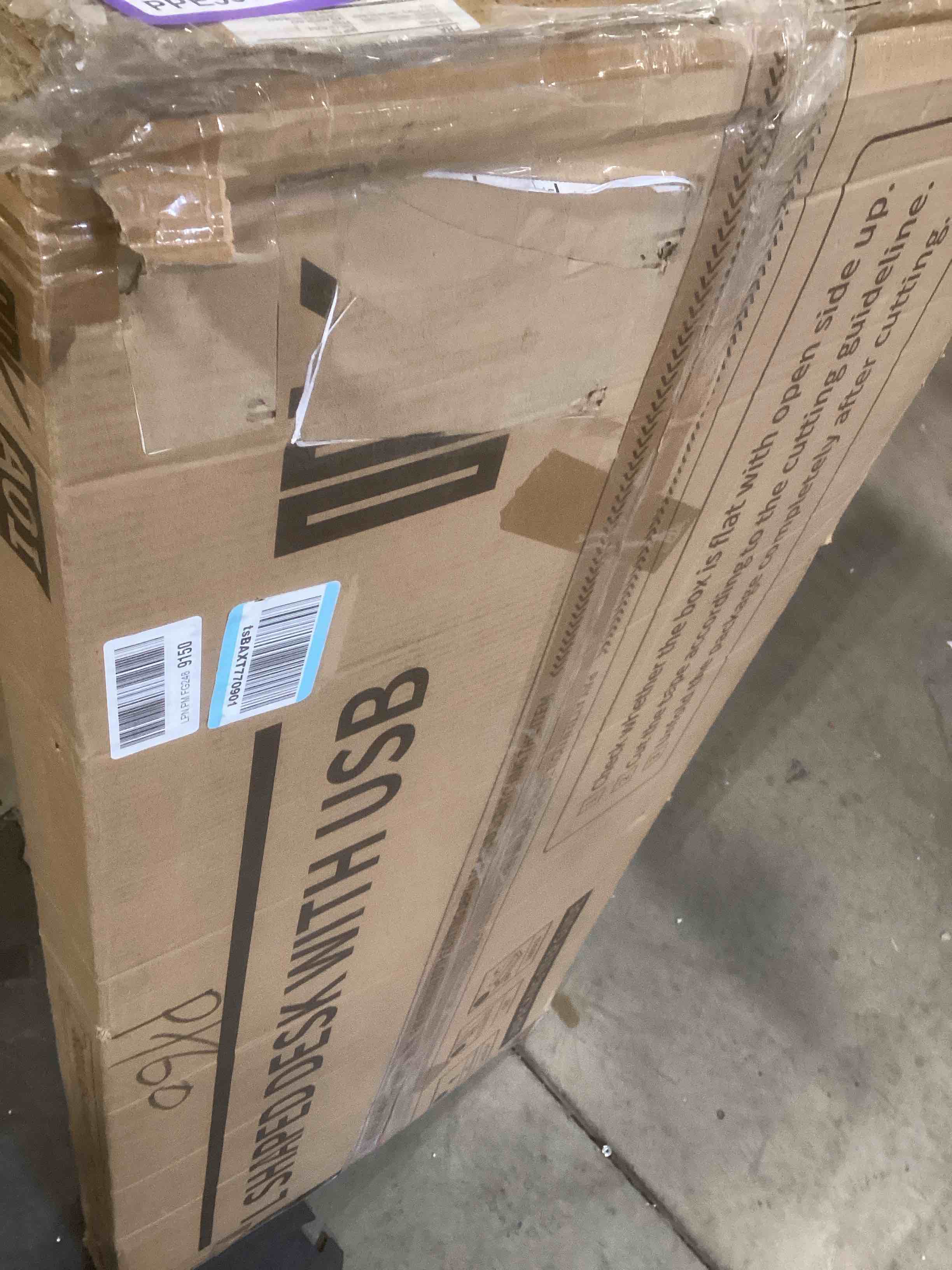 Condition photo showing As Is for ODK 55 Inch Small L Shaped Gaming Computer Desk with Power Outlets, Reversible Storage Shelves & PC Stand for Home Office, Simple Writing Study Table with Storage Bag for Small Space, Vintage Vintage 55 inch