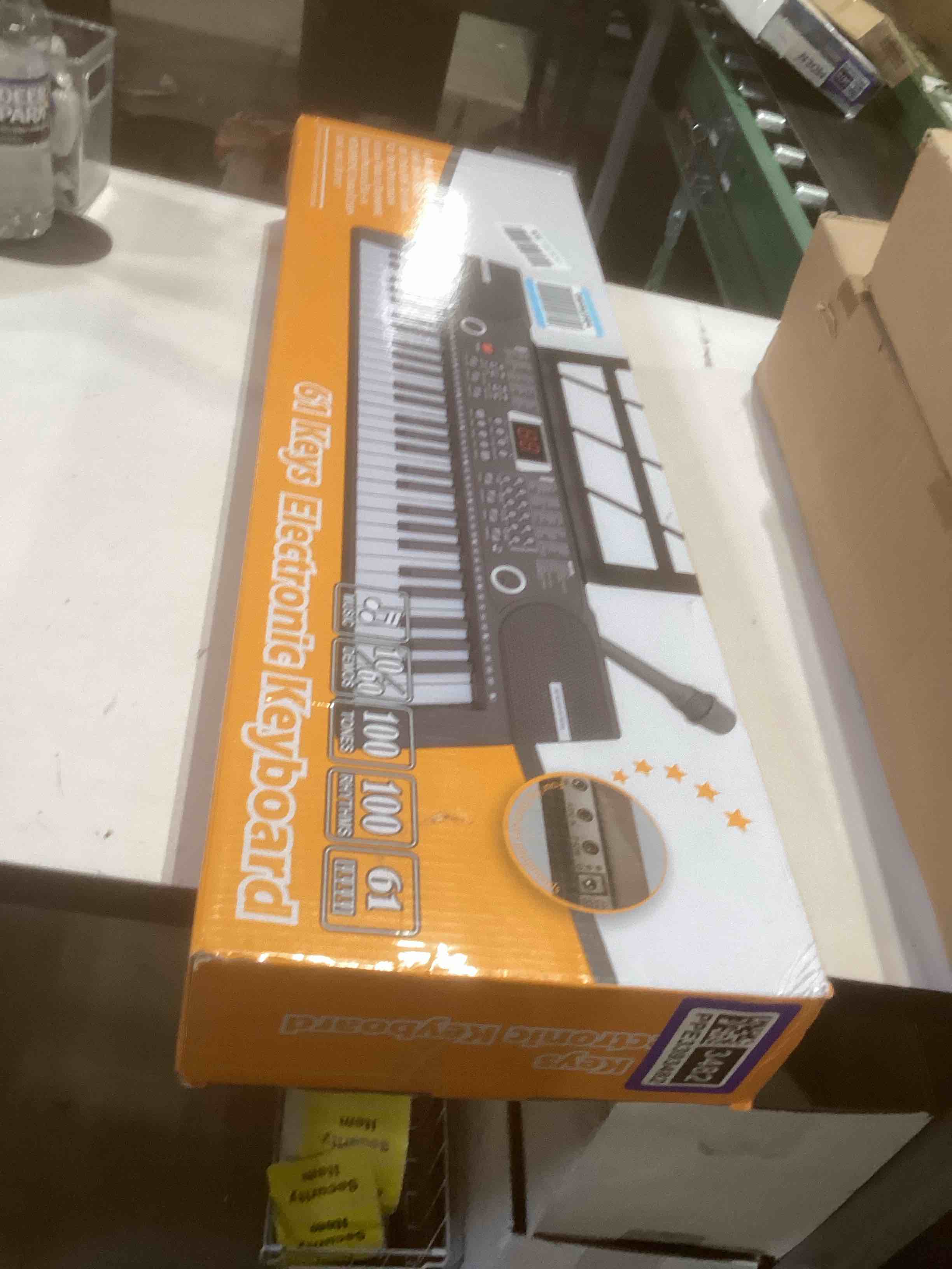 Condition photo showing As Is for 61 keys keyboard piano, Electronic Digital Piano with Built-In Speaker Microphone, Sheet Stand and Power Supply, Portable piano Keyboard Gift Teaching for Beginners Black