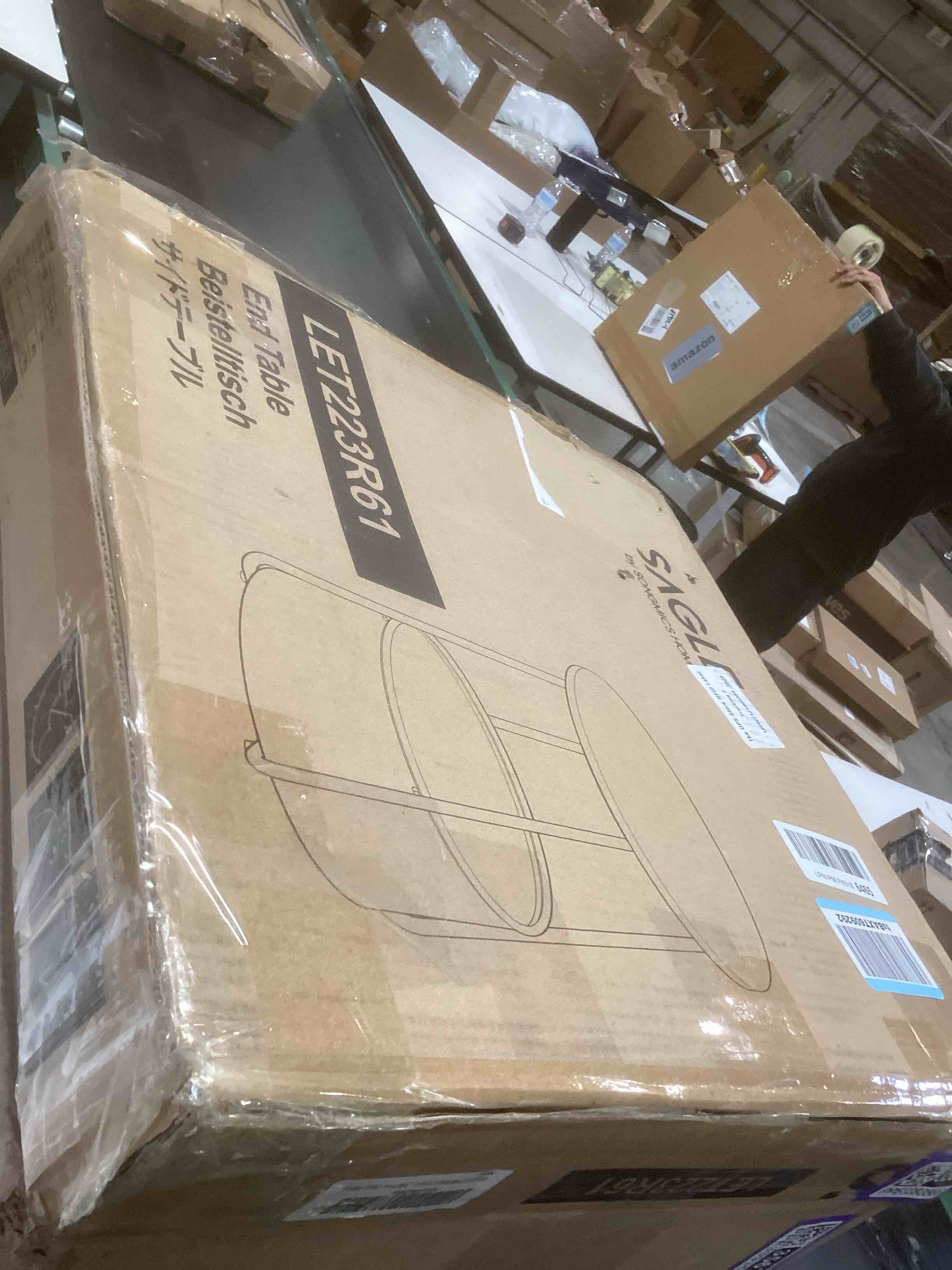 Condition photo showing As Is for VASAGLE LILEA Collection - Small Round Side End Table, Modern Nightstand with Fabric Basket, Jelly Pink and Cream White ULET223R61 Jelly Pink + Cream White Without LED light Round