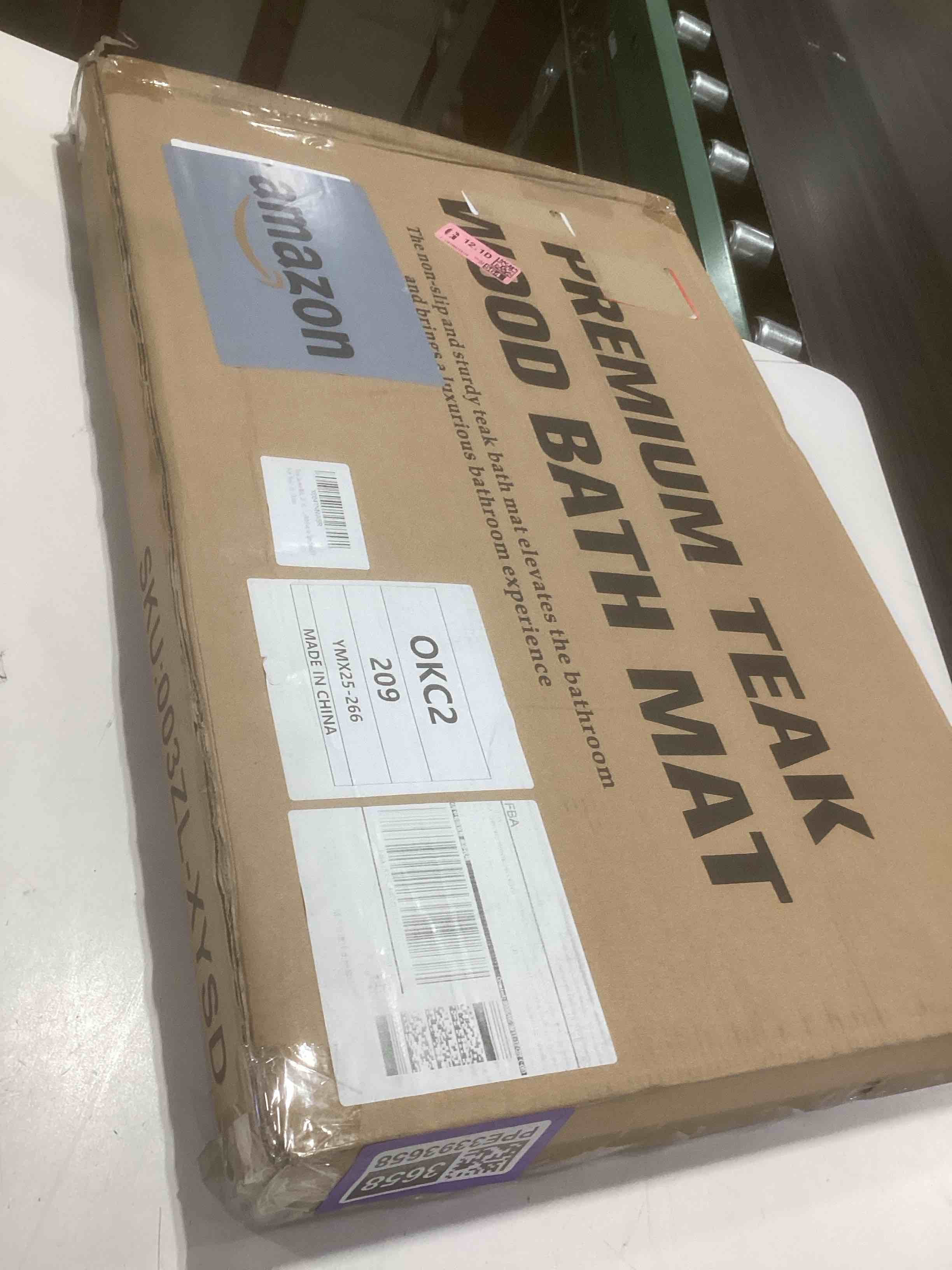 Condition photo showing As Is for Teak Shower Mat, 21"x14" Wood Bath Mat Non-Slip Bathroom Mat Teak Bath Mats for Bathroom, Wooden Floor Mat Bathroom Mat for Inside, Outdoor or Spa(Small) Natural 21" x 14" (Rectangular)