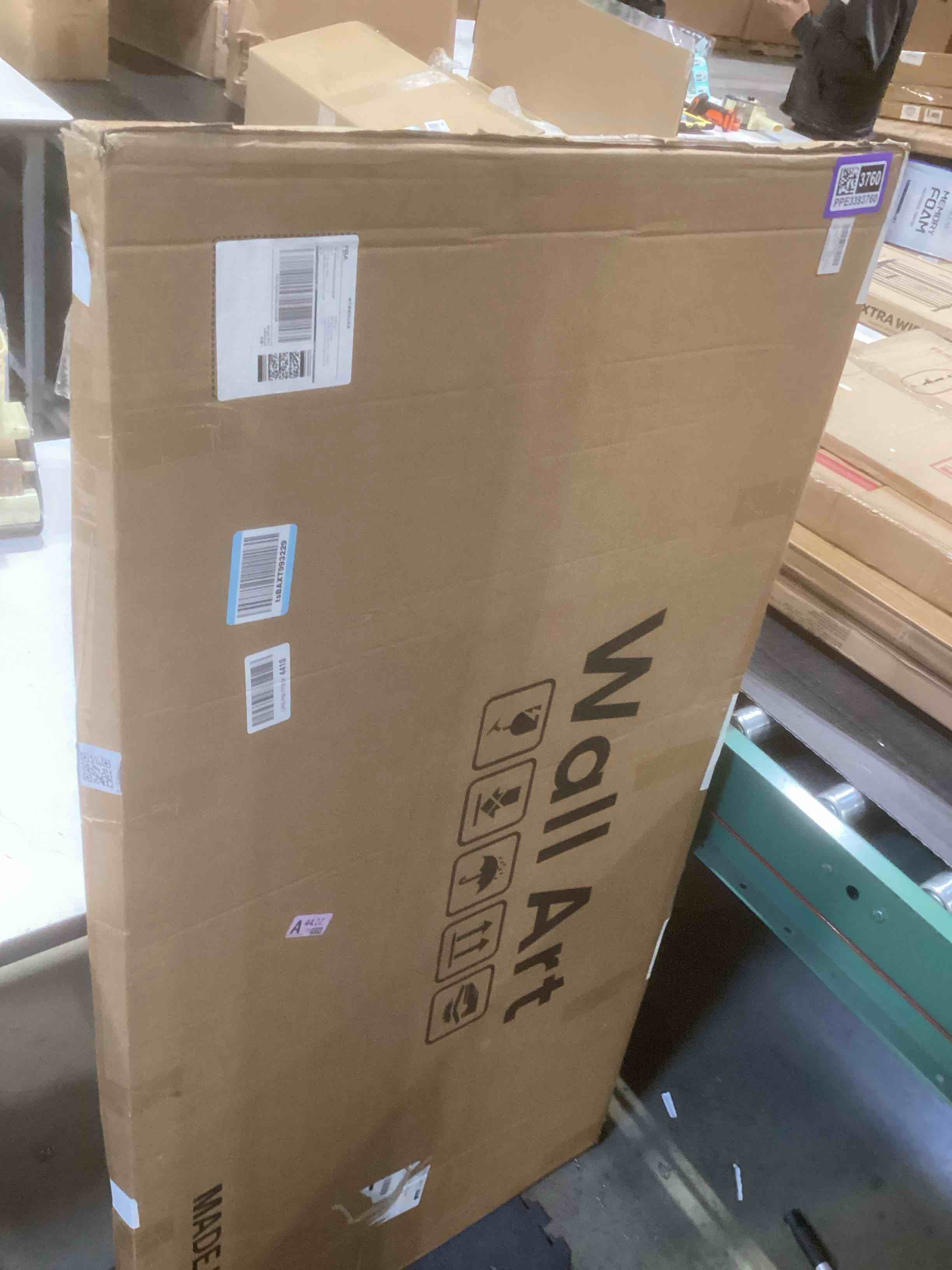 Condition photo showing As Is for Framed Luxury Mountain Wall Art for Hallway, Extra Large Modern Landscape Canvas Artwork, Blue Gold Nature Sunrise Waterfall Painting Print for Living Room Entryway Home Office Wall Decor, 30x60 Inch Luxury Vertical