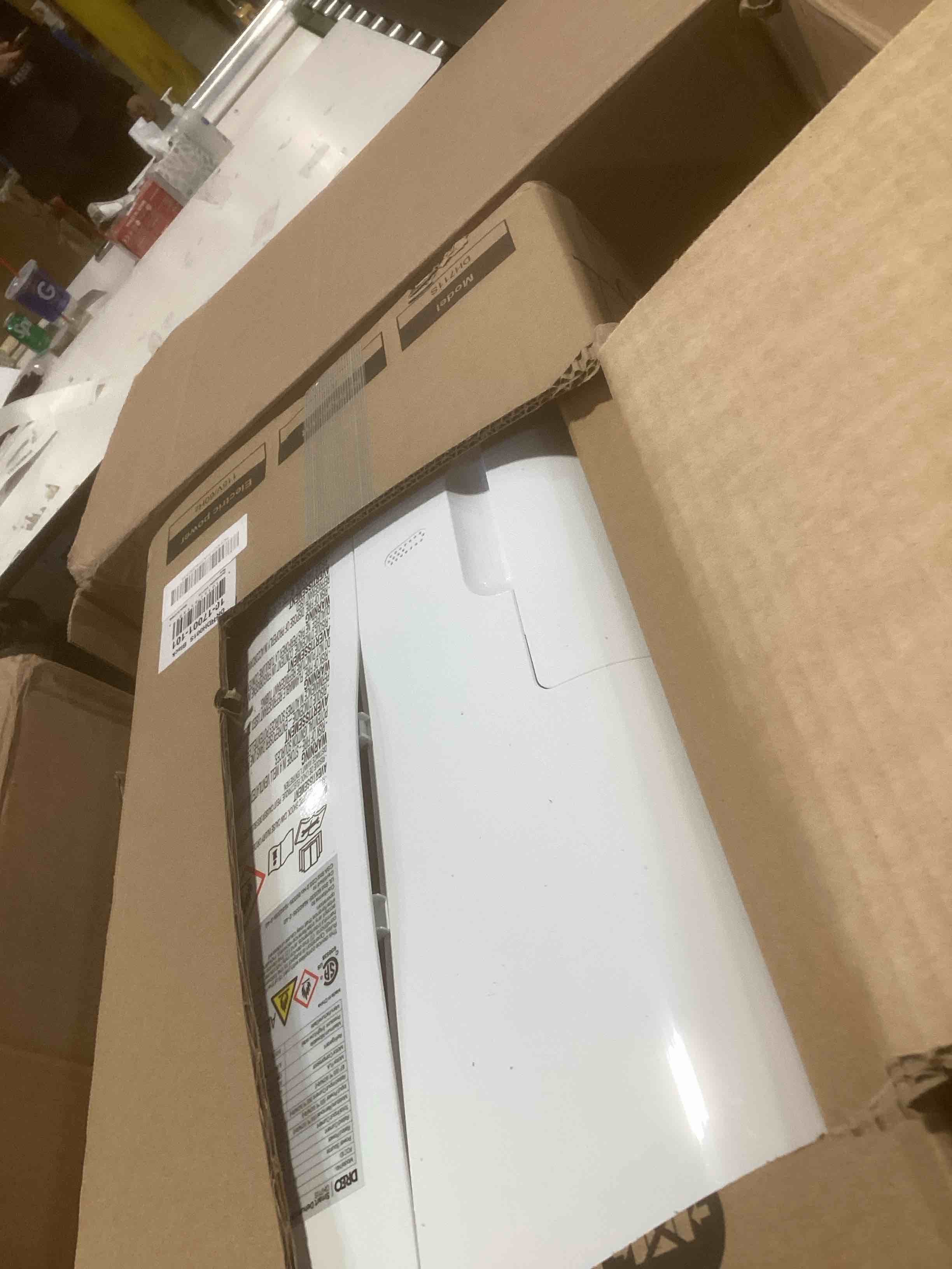 Condition photo showing As Is for DREO 110-Pint Smart Dehumidifier for Basement, 4500 Ft² for Large Room, 2 Gallon Water Tank, Auto/Comfort/Constant Mode Dehumidifiers for Home, Bedroom, Bathroom, with Drain Hose, Black, 711S