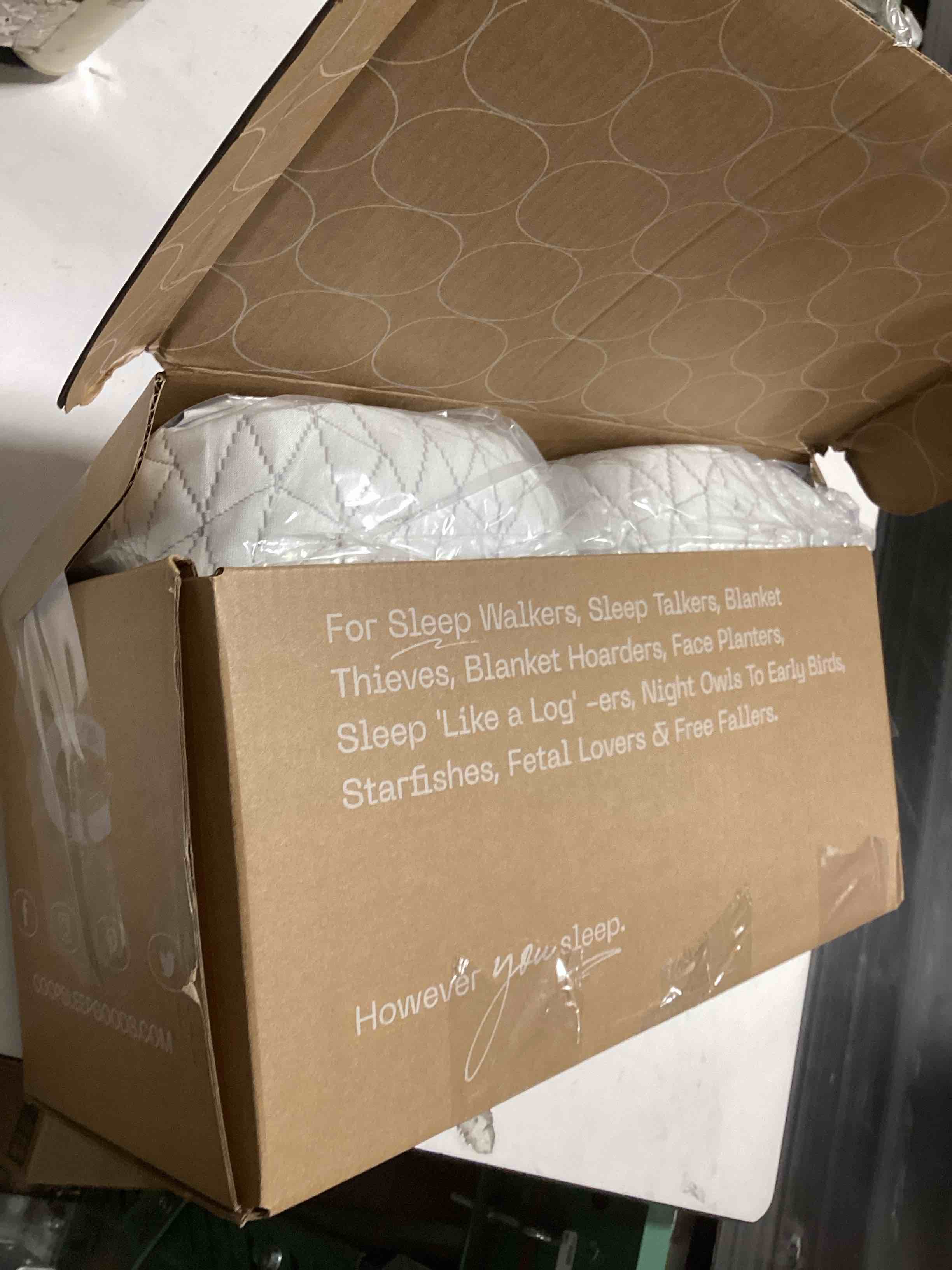 Condition photo showing As Is for Coop Home Goods Original Crescent Adjustable Pillow, Queen Bed Pillows for Shoulder, Neck & Head Sup