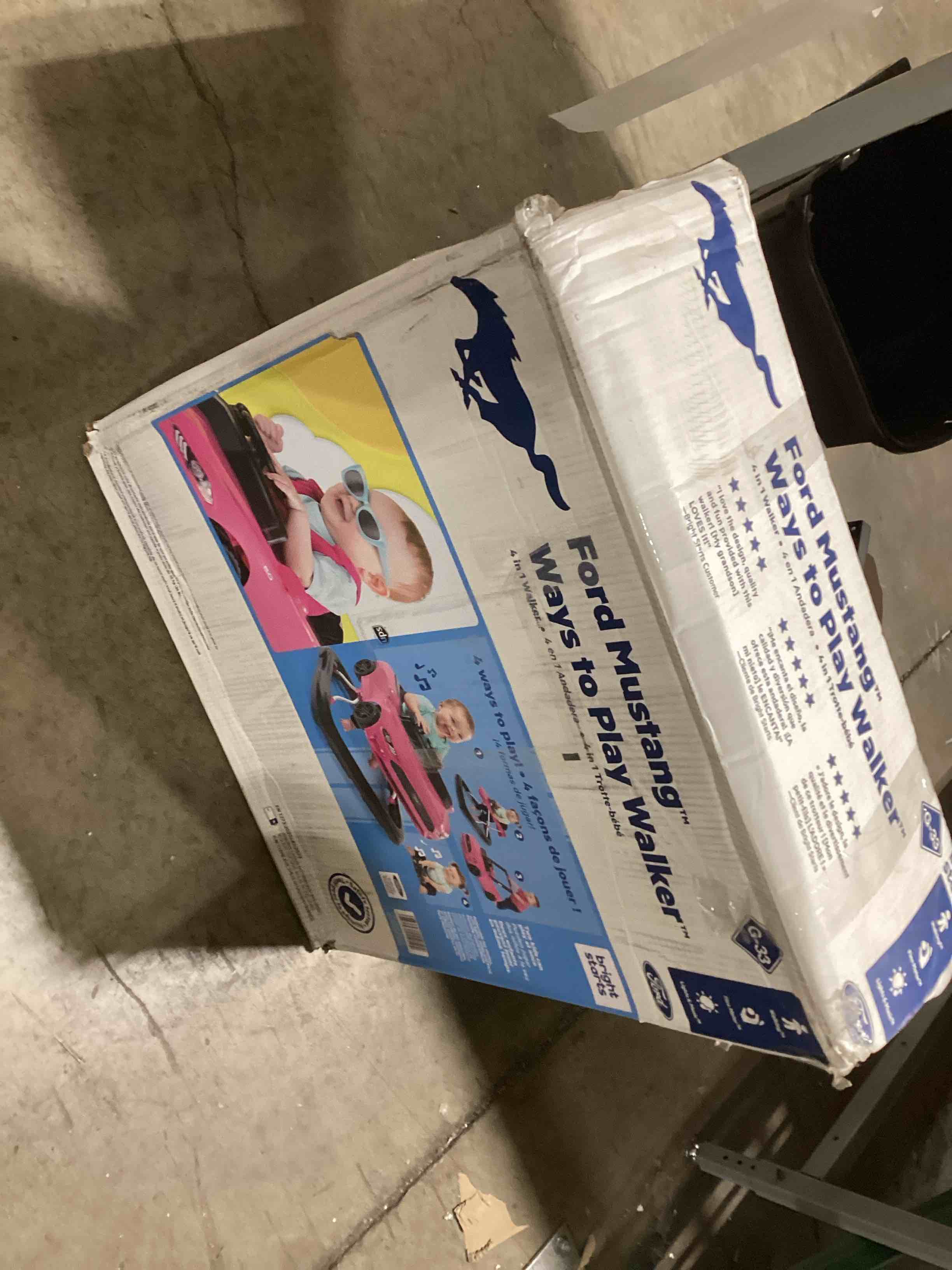 Condition photo showing As Is for Bright Starts Ford Mustang 4-in-1 Pink Baby Activity Center & Push Walker with Removable Interactive Steering Wheel -Toy, 6 Months and up Pink Mustang