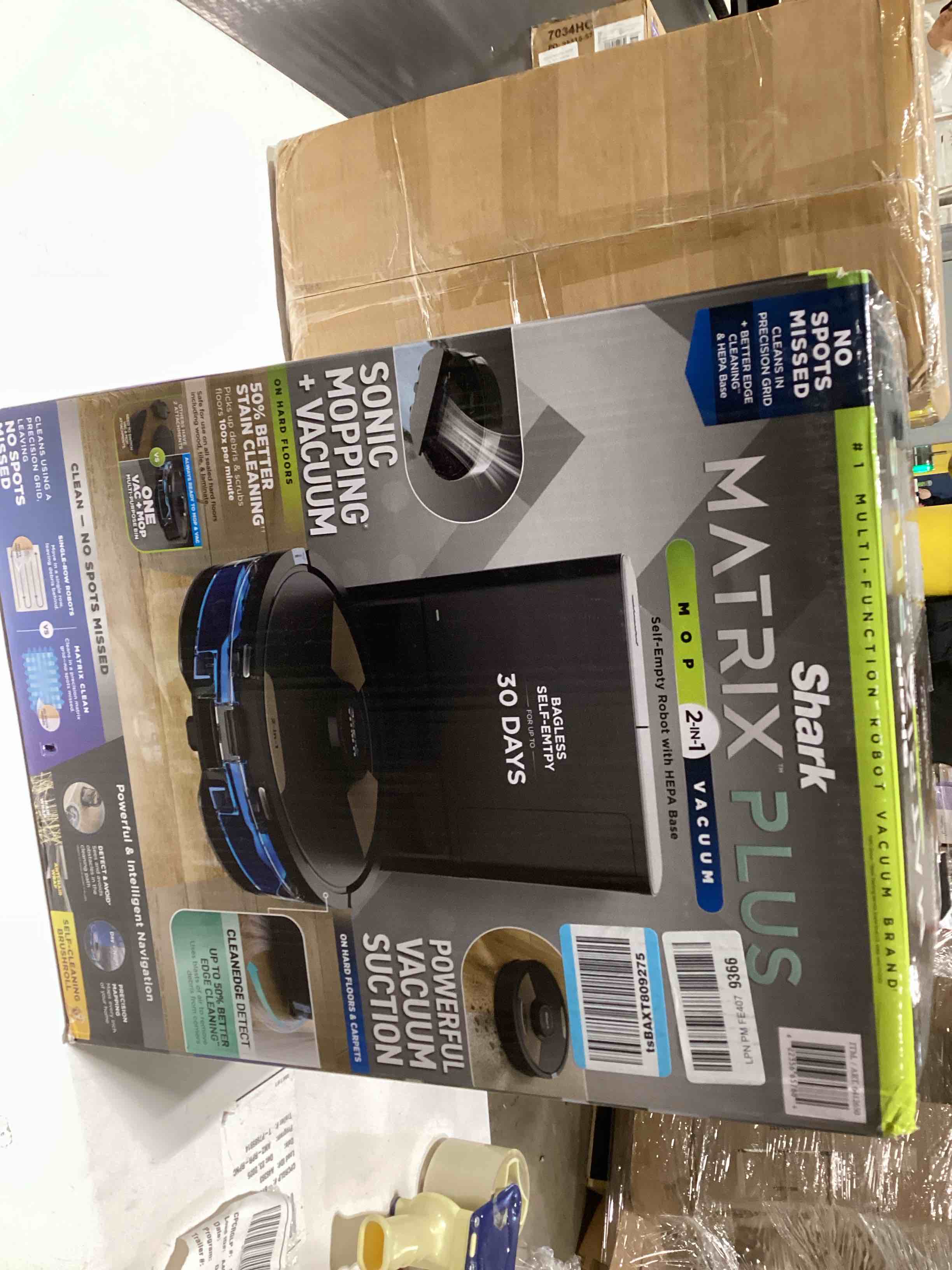 Condition photo showing Good Condition for Shark Matrix Plus Robot Vacuum and Mop with Self-Empty HEPA Base, Sonic Mopping, Matrix Clean, Home Mapping, HEPA Bagless Self Empty Base, CleanEdge, for Pet Hair, UR2650WS Wet and Dry Self-Empty (Black)