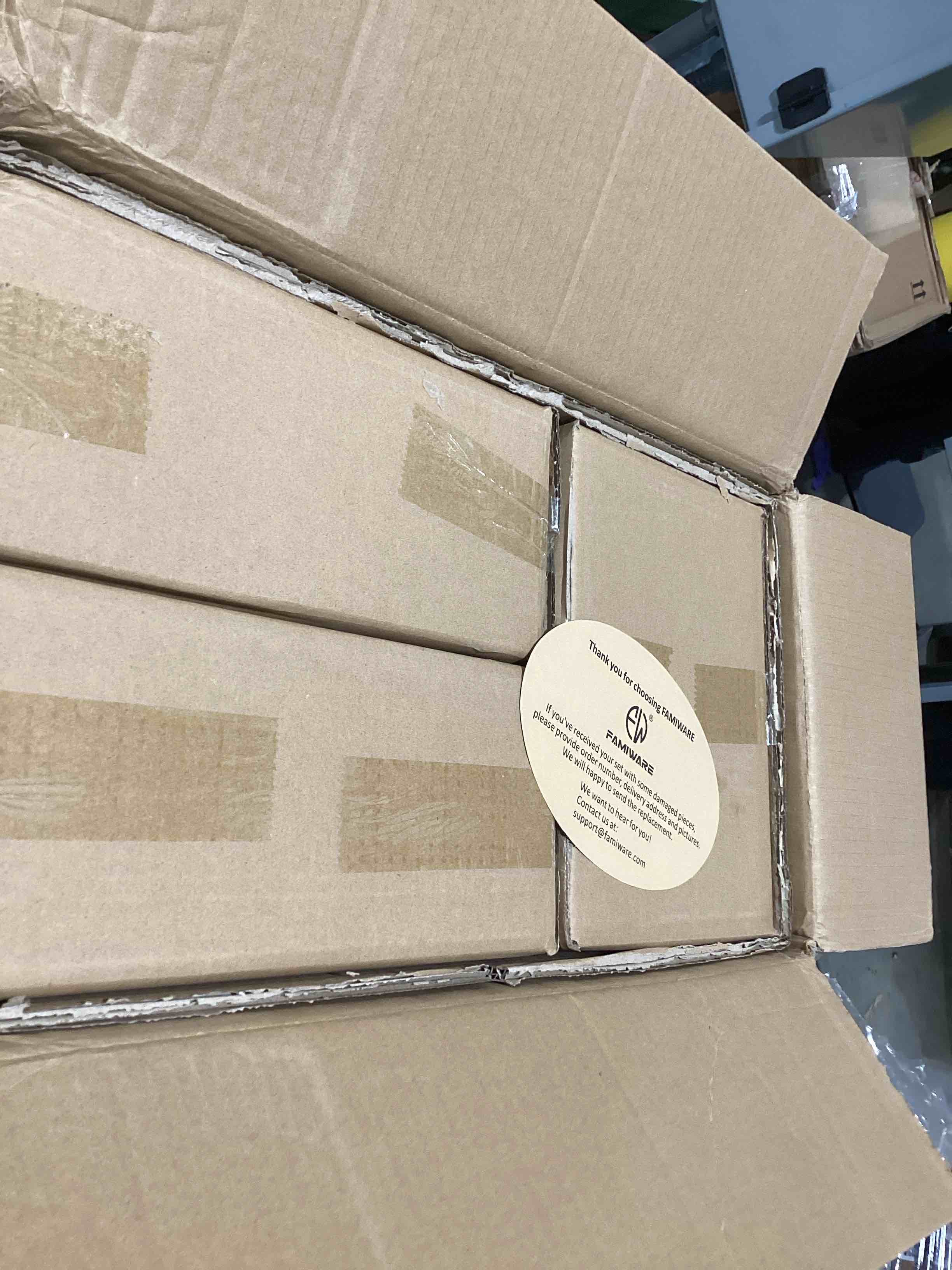 Condition photo showing As Is for Famiware Nebula Ridge Stoneware Dinnerware Sets for 6, Plates and Bowls Sets, 18 Pieces Dishes Set, 