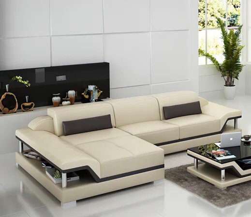 Bewley Modern Leather Sectional With Storage Beige & Dark Brown