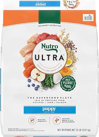 (best by Jul 08 2025) Nutro Ultra High Protein Dry Puppy Food, Trio of Proteins from Chicken, Lamb and Salmon, 22 lb. Bag