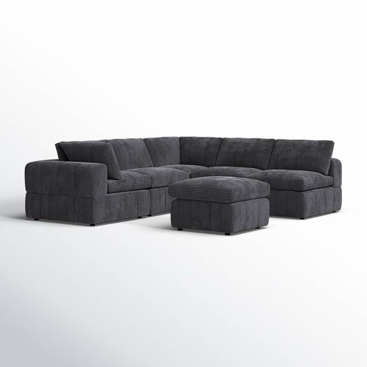 Arregui 6 - Piece Corduroy Sectional grey