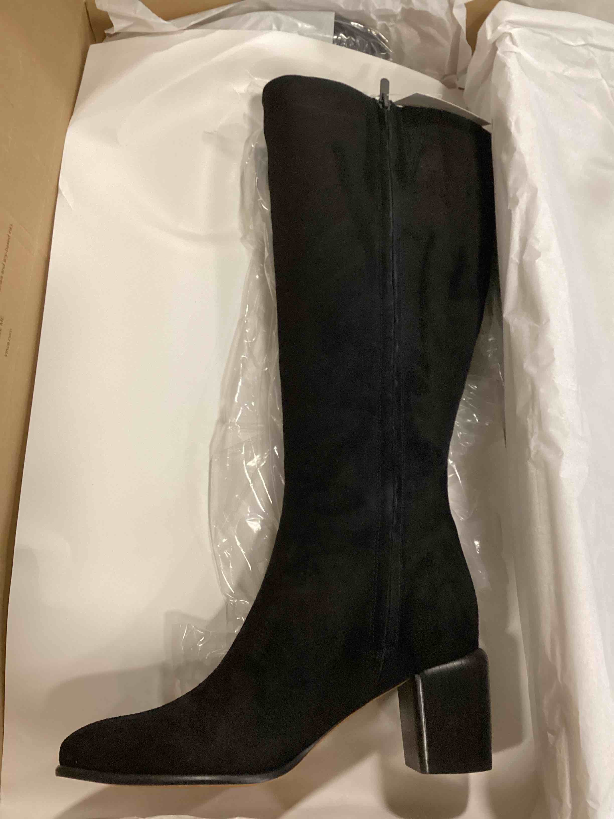 Condition photo showing Good Condition for size 8 vince maggie knee high boot in black suede at nordstrom, size 8 wide calf
