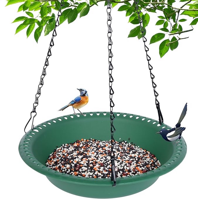 1Pack Hanging Bird Feeder Tray 16 inch, Bird-Feeder Hanging for Garden Yard Outside, Terracotta 16 inch green 