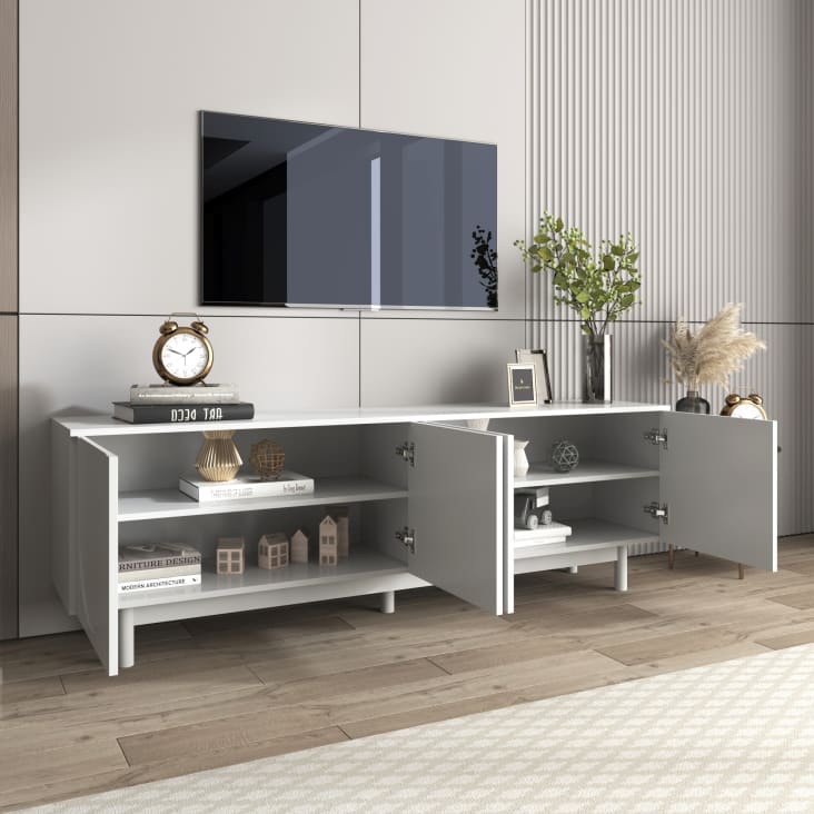 (similarly  incomplete missing pcs box 2 of 3 )Mueble de tv blanco de lujo con puertas texturizadas en forma de u
