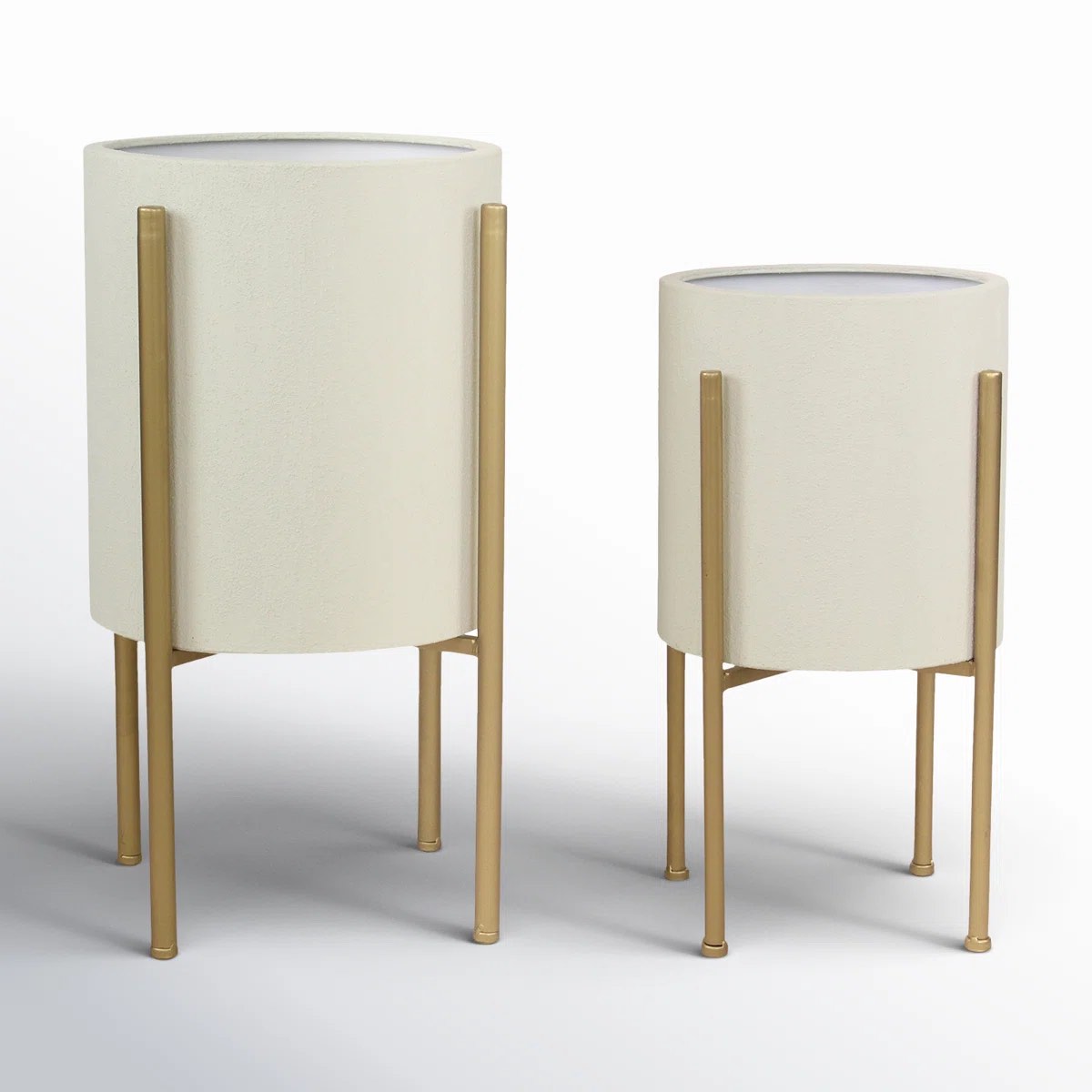 Stacia Round Metal Mid Century Indoor Pot Planter Set