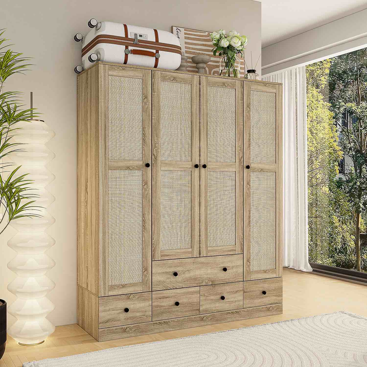 FUFU&GAGA 4-Door Wardrobe Closet with 5 Drawers, Spacious Storage