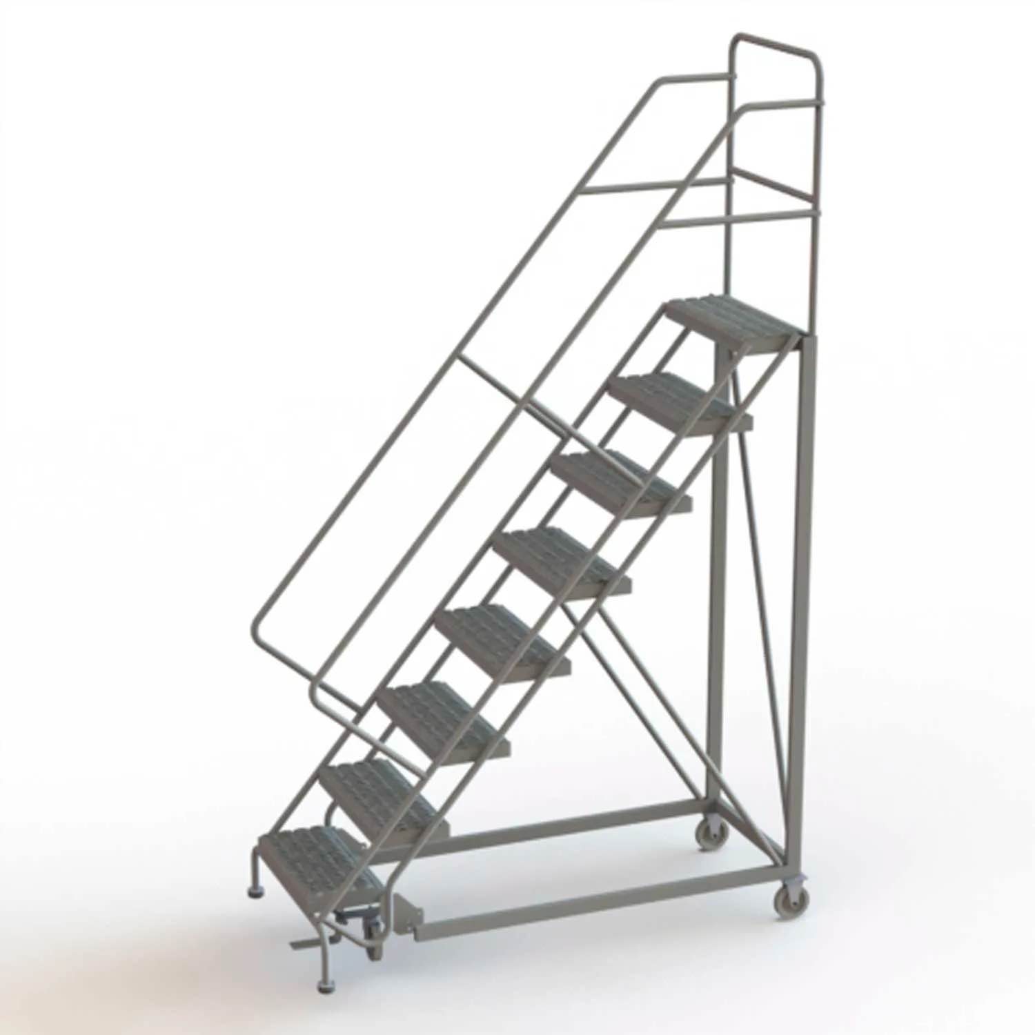 8 Step 24"W Steel Safety Angle Rolling Ladder, Grip Strut, Gray - KDEC108242
