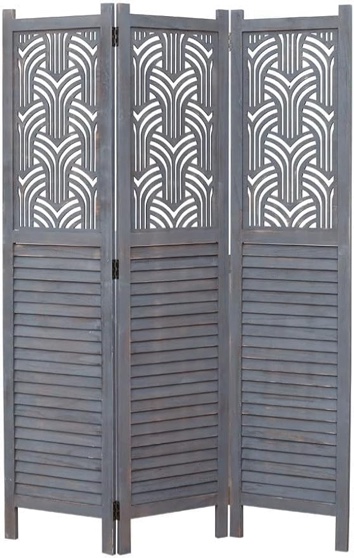 Legacy Decor 3 Panels Room Divider Rustic Wood w/Decorative Cutout Grey