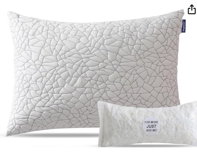 unknown  size afinner Adjustable Shredded Memory Foam Pillow Standard/Queen Size - 100% Removable Cover from Bamboo Derived Rayon, Cooling Medium Bed Pillow for Side Stomach & Back Sleepers - 