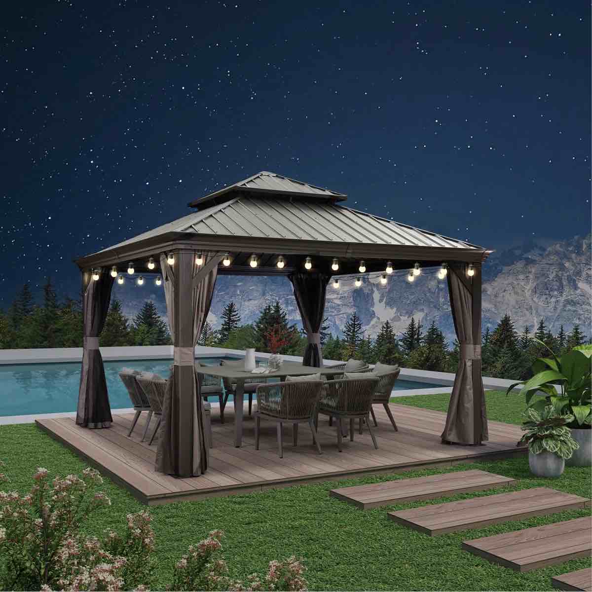 (Incomplete Set, Only Box 4 of 6) 12 Ft. W x 12 Ft. D Aluminum Patio Gazebo