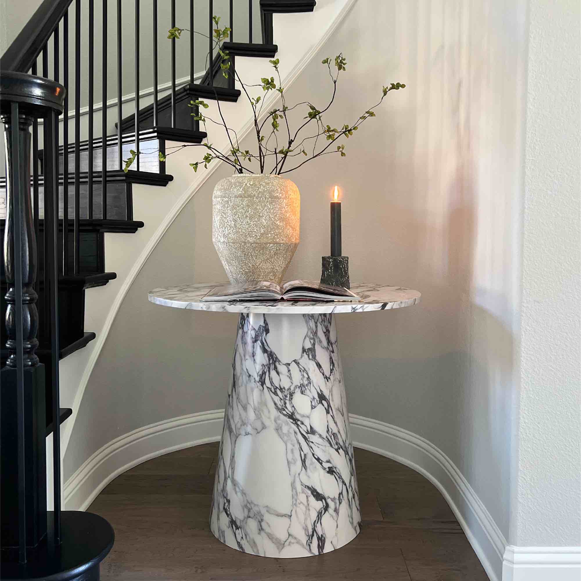 (Incomplete Set, Only Table Leg) Dwen 35" Modern Faux Marble Round Pedestal Console Table