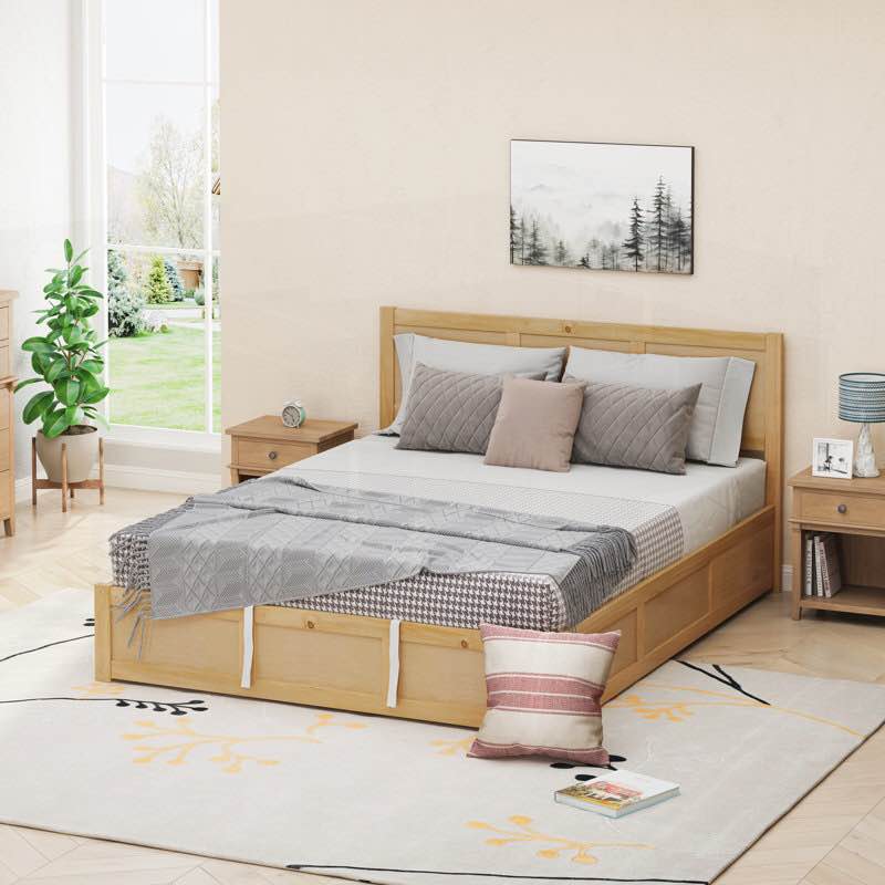( incomplete,only 1 box)Luxury Queen Size Wood Platform Bed with Hydraulic Storage System