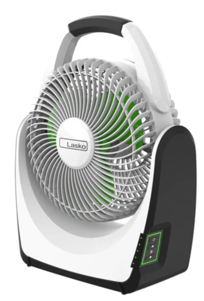 LASKO 17" 5-SPEED PORTABLE BATTERY FAN WITH 18V LITHIUM ION BATTERY AND ADAPTER, RB200, WHITE