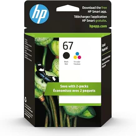 HP 67 Black / Tri-color Ink Cartridges (2 Pack) | Works with HP DeskJet 1255, 2700, 4100 Series, HP 