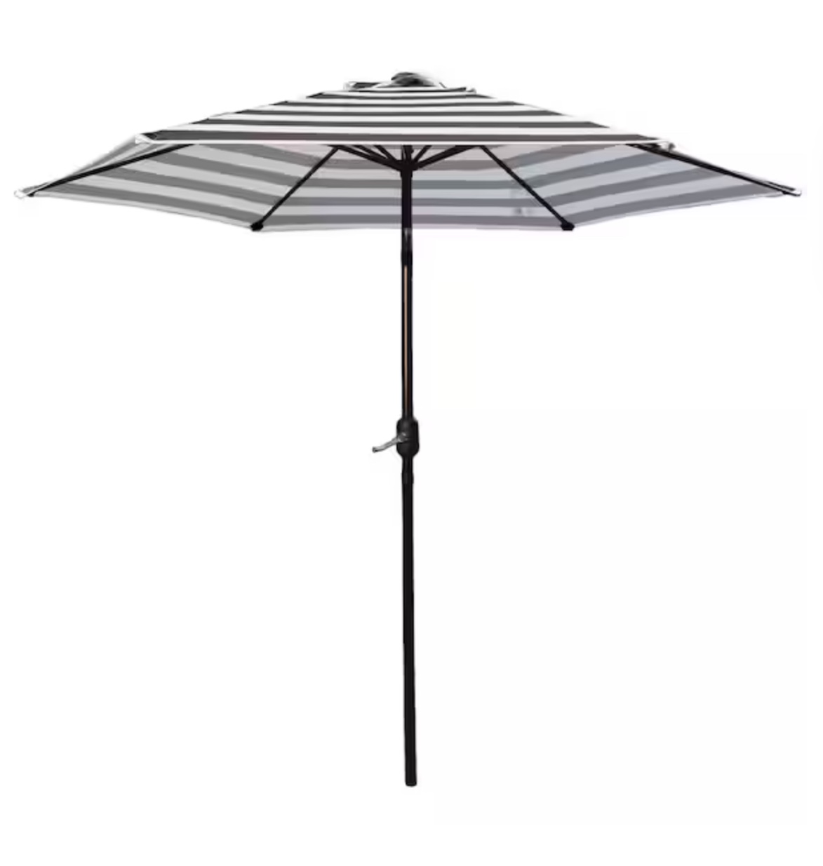 9 ft. Market Push Button Tilt Outdoor Patio Umbrella in Black and Cream Stripe with Crank