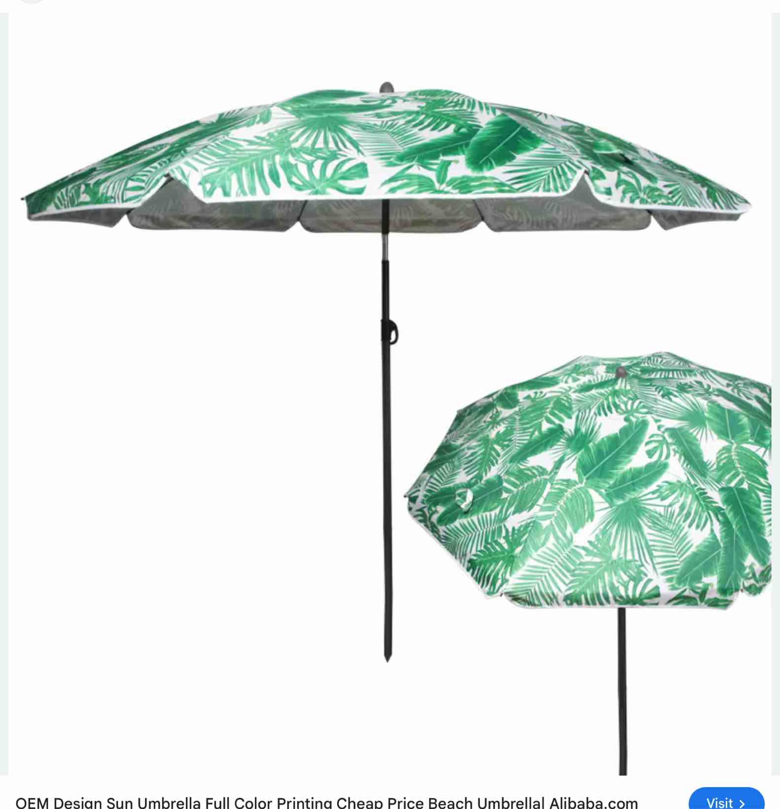 Mainstays 7.5 Foot Green Palm Round Outdoor Tilting Market Patio Umbrella with Push-up Function