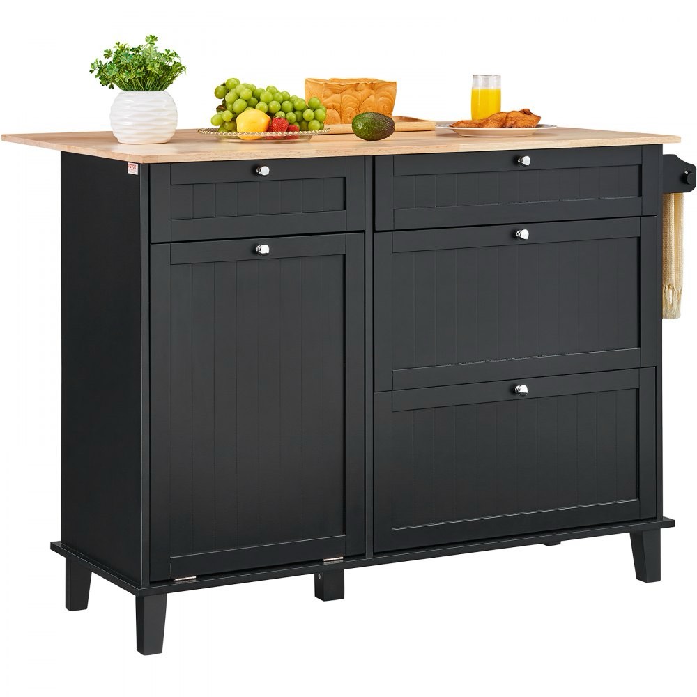 vevor kitchen island cart storage cabinet serving with drawer & trash cabinet 