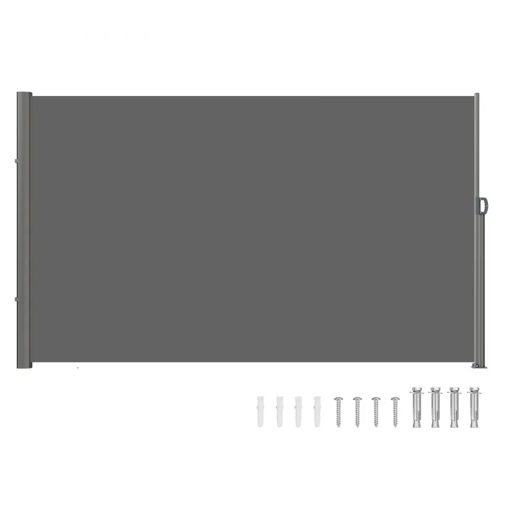 vevor retractable side awning, 63''x 118'' full aluminum rust-proof outdoor privacy screen, folding room divider wind screen for patio sun shade, backyard, balcony, roof terraces and pools, gray