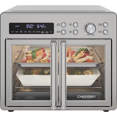 Chefman French Door 10-in-1 Toaster Oven Air Fryer, 26-Quarts, Fits 12-Inch Pizza – Stainless Steel