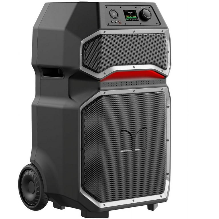 monster rockin' roller x indoor/outdoor portable bluetooth speaker | powerful 1000w, 15” subwoofer | all terrain wheels, weather resistant, dual mic & guitar inputs, tws pairing, app control