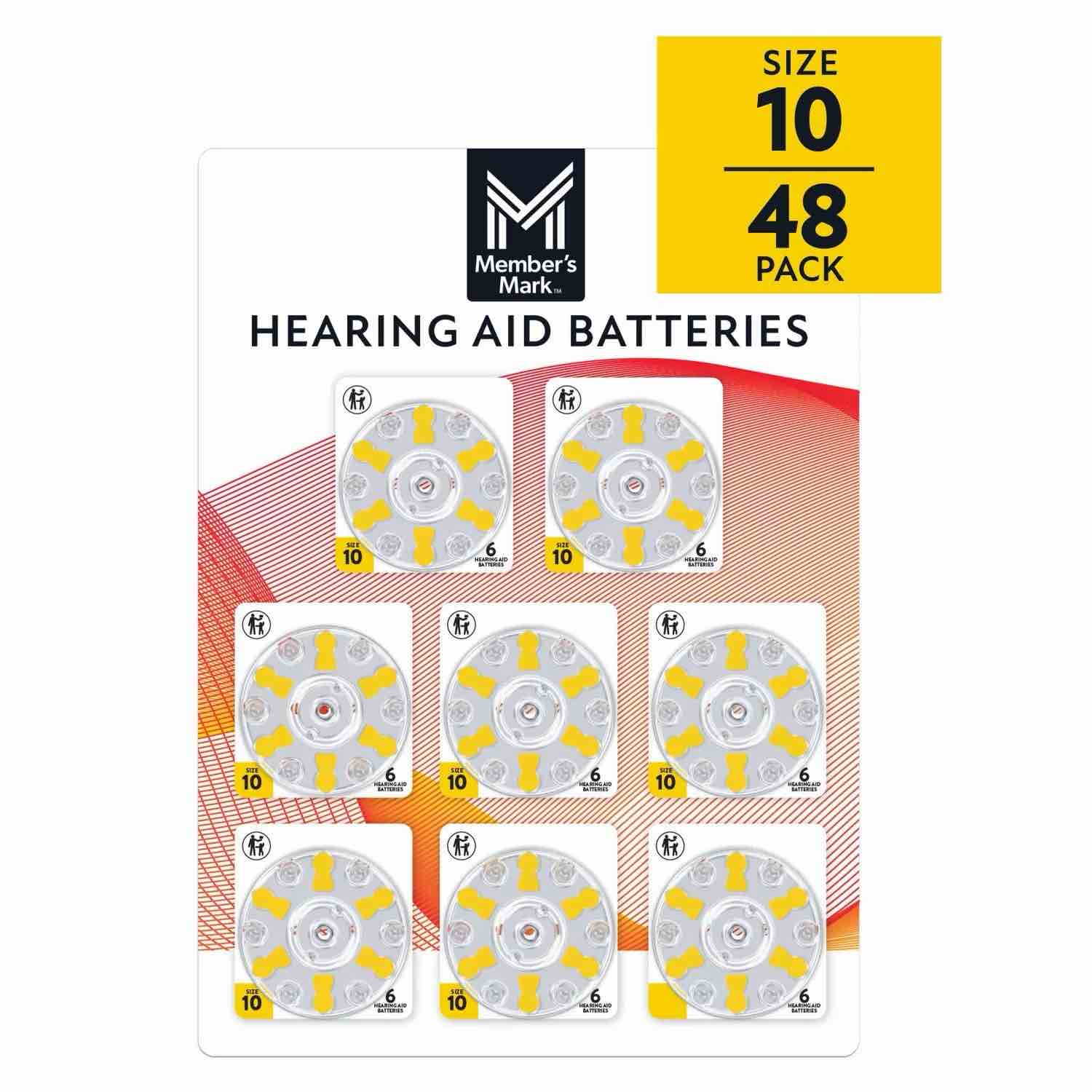 member's mark hearing aid batteries, size 10, yellow tab (48 count)