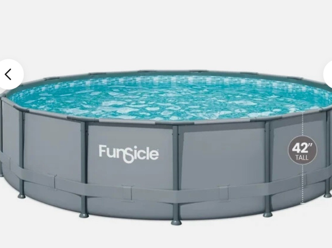 funsicle 15ft oasis round above ground metal frame swimming pool, includes skimm