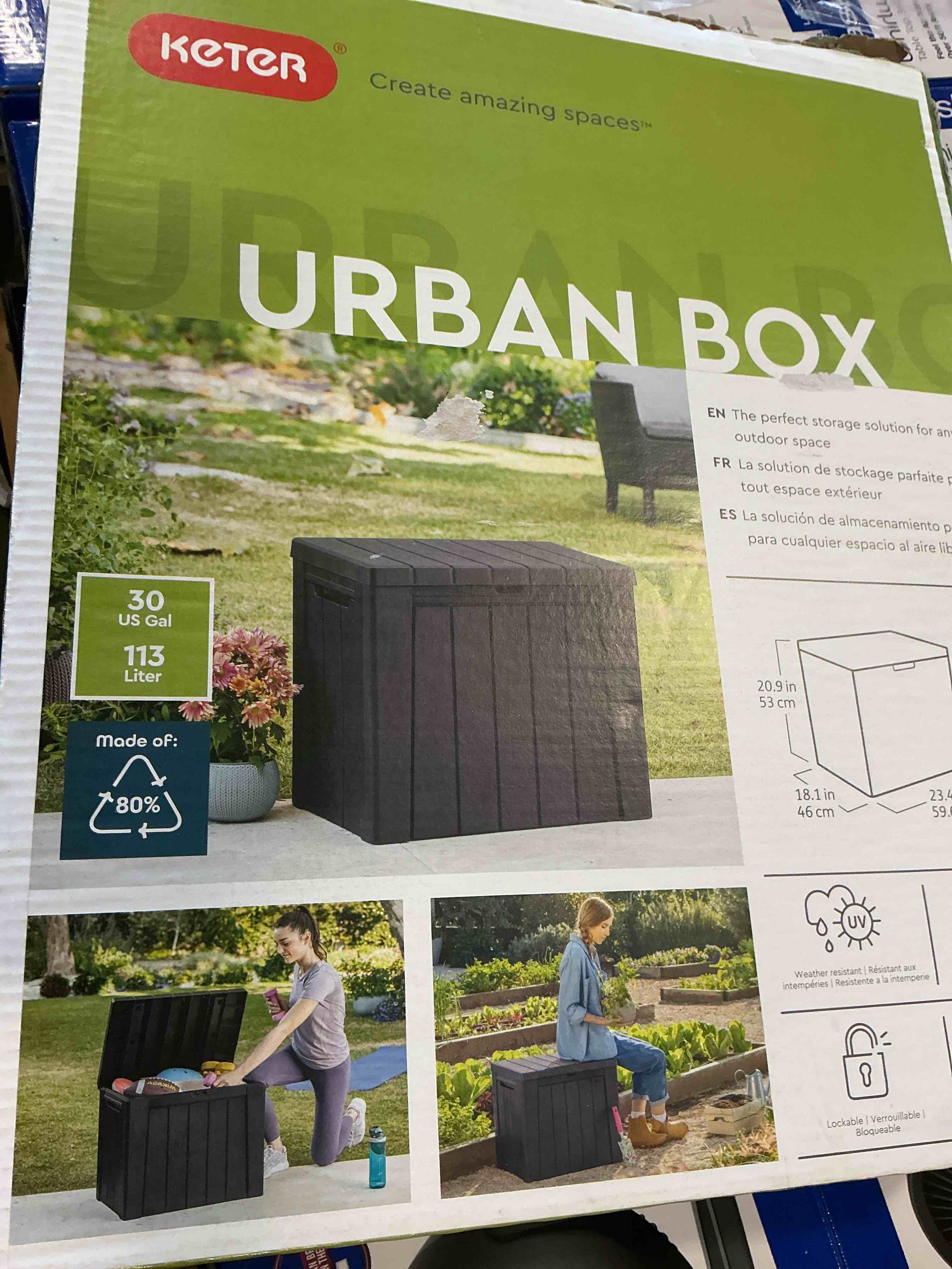 Keter Urban 30Gal UV-Protected Resin Outdoor Deck Box/Storage Table, Graphite