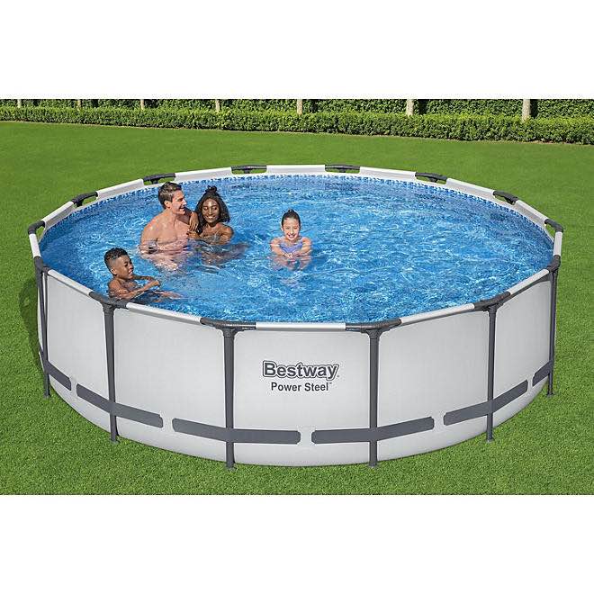 Bestway Power Steel Round Above Ground Pool Set, L 14’ x W 42