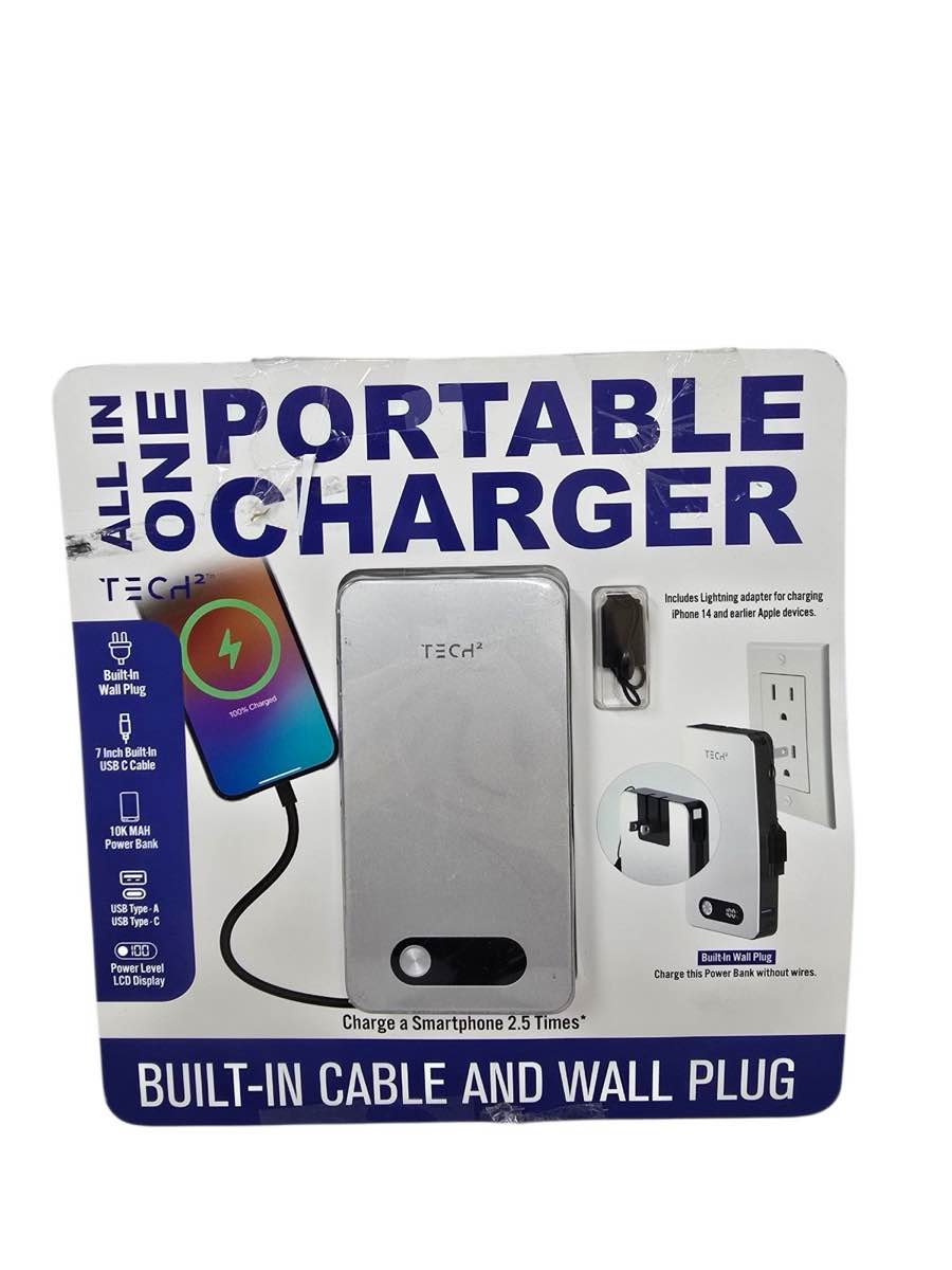Tech Squared TPB8100AC10K mAh Power Bank+Built-in Wall Plug OB