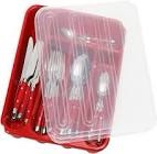 Utensil Holder for Countertop with Lid, Plastic Silverware Tray for Drawer, 5 Compartments Flatware Organizer, red 
