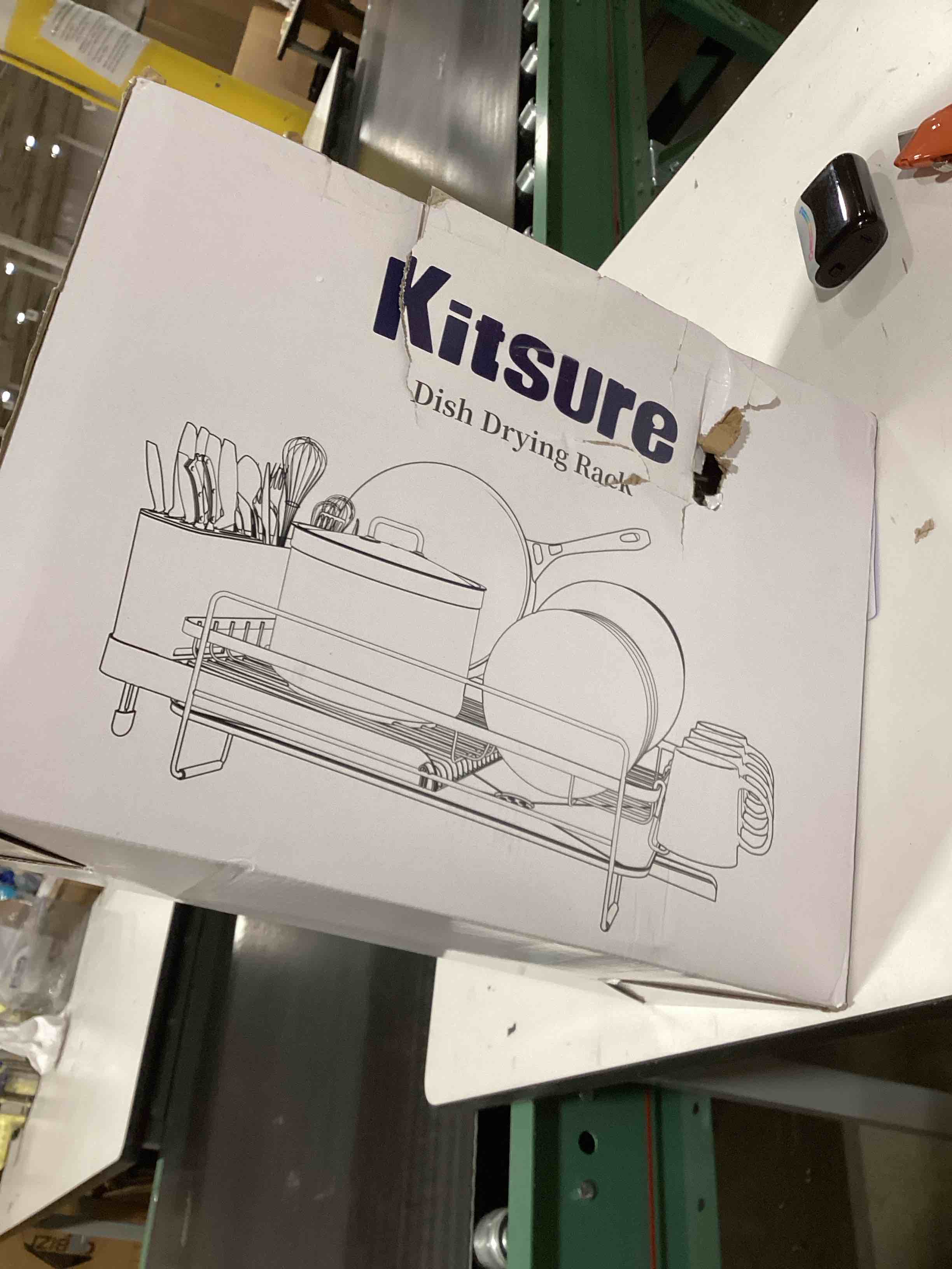 Kitsure Dish Drying Rack for Kitchen Counter, Stainless Steel Sink Organization and Storage Essentials with Cutlery Holder, Home and Appartment Decor, 12''W x 15.5''L, Black