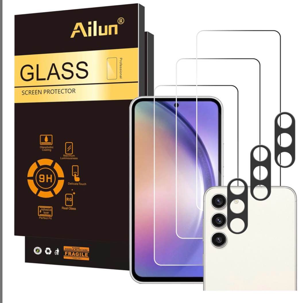 Condition photo showing As Is for ailun 3 pack glass screen protector for galaxy a54 5g[6.4 inch] + 3 pack camera lens protector, 0.33
