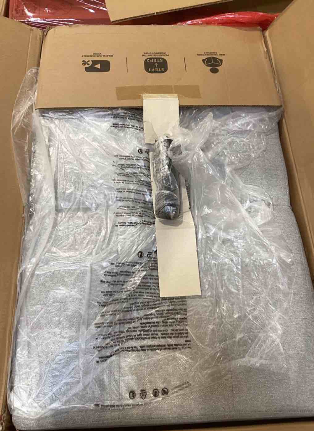 Condition photo showing New/Like New for Convertible Sleeper Chair-Fabric Futon Sofa Bed, Single Sleeper Sofa, Small Couch Bed with USB Port, Foldable Table, Pillow, Adjustable Backrest for Dorm/Bedroom/College Lightgrey